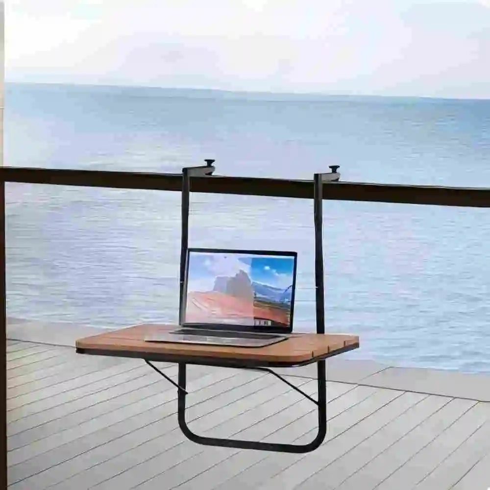 Balcony Hanging Table 25x24in, Adjustable Outdoor Patio Railing Bar Table, Space Saving Foldable Design for Balcony Garden Use
