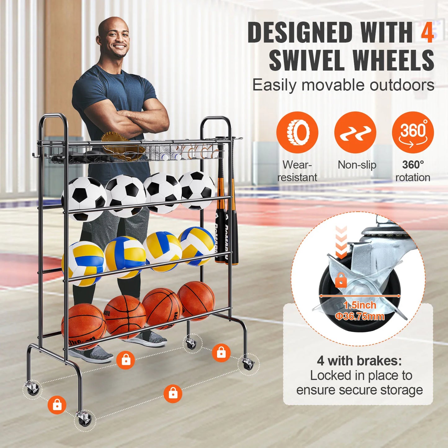 VEVOR Rolling Basketball Rack and Training Stand with Wheels