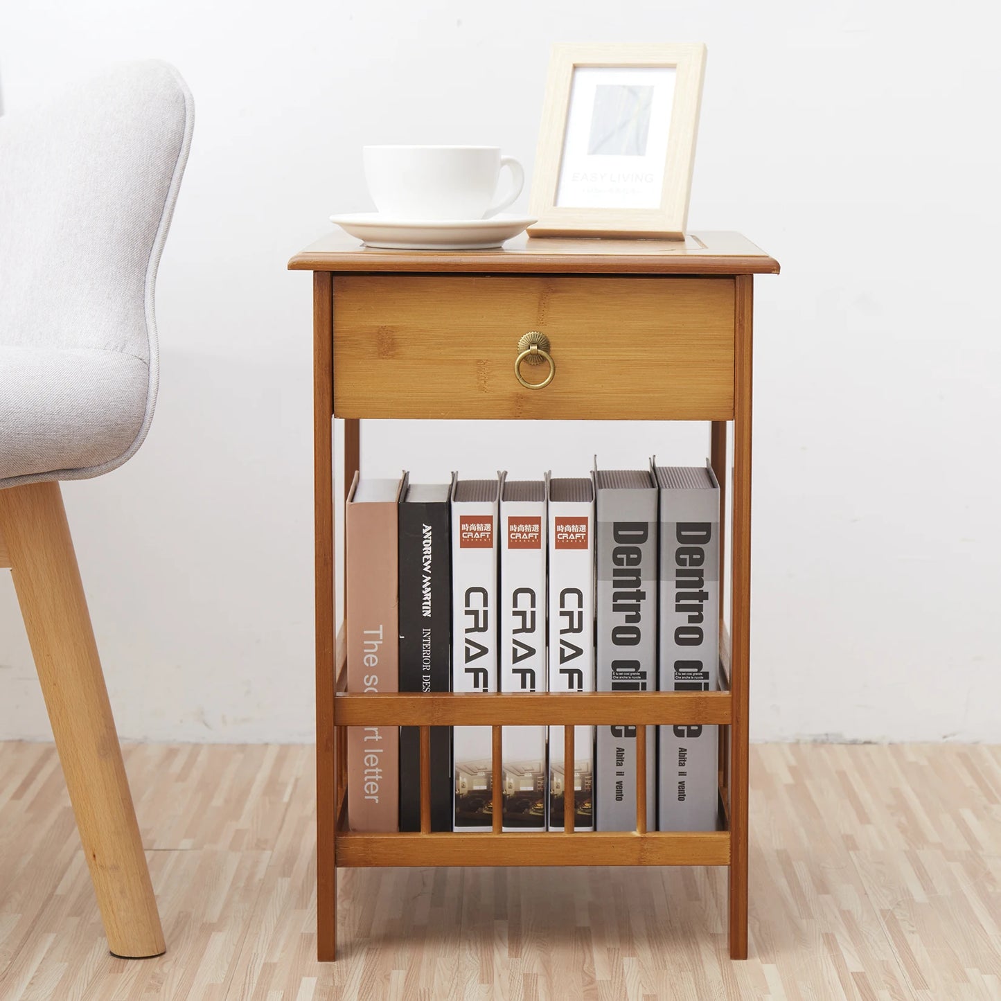 LUVODI Multifunctional Bamboo Bedside Table Drawer Nightstand