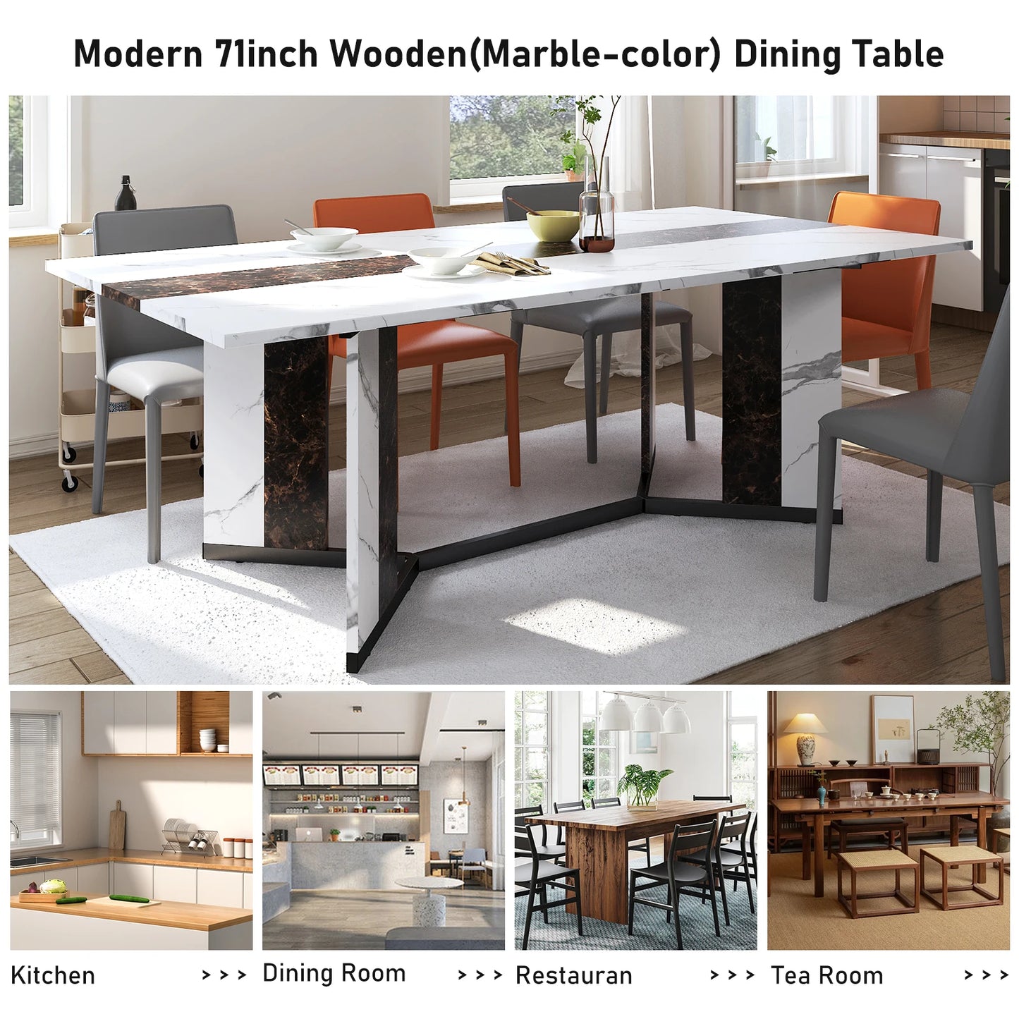 QiaoShiRen Modern Rectangular Wooden Dining Table With Metal Legs
