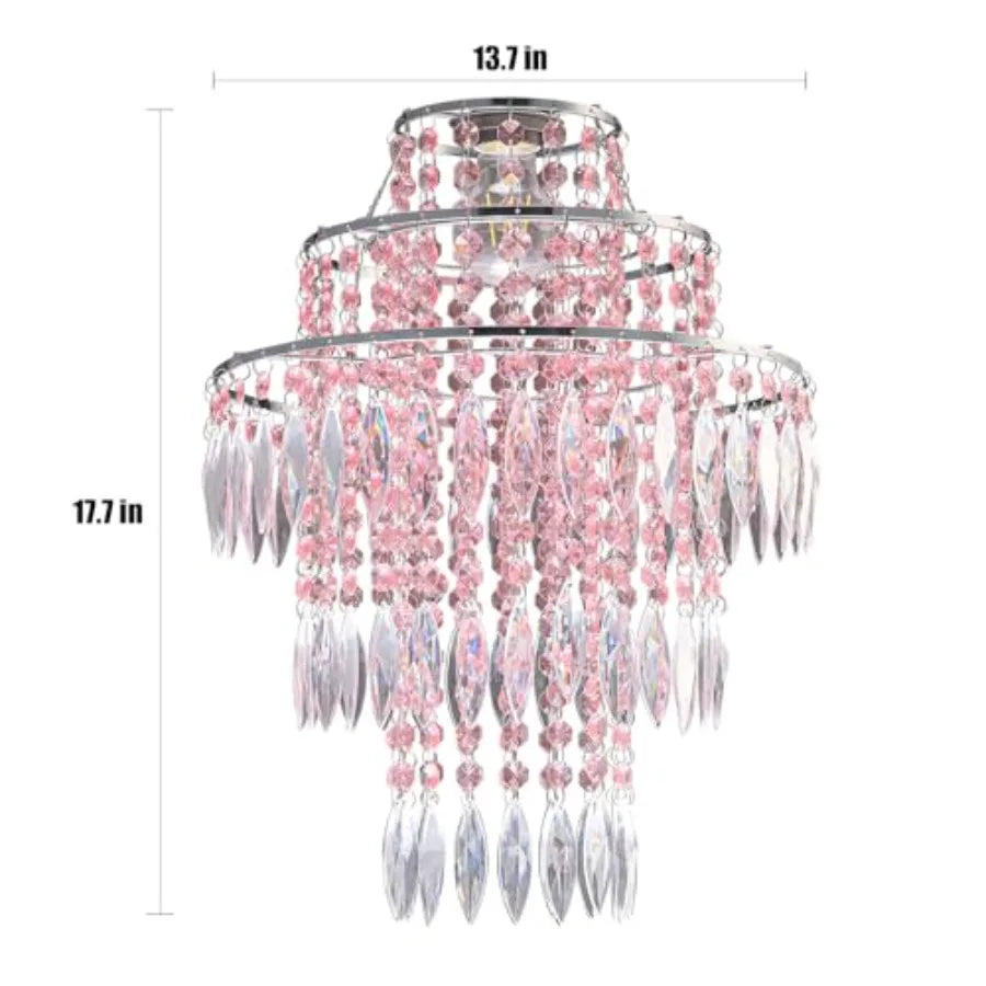 s Acrylic Chandeliers lamp Shade, Pink Acrylic Beaded Chandelier, Pendant Ceiling Light Shade for Wedding Bedroom Hallway Bathr