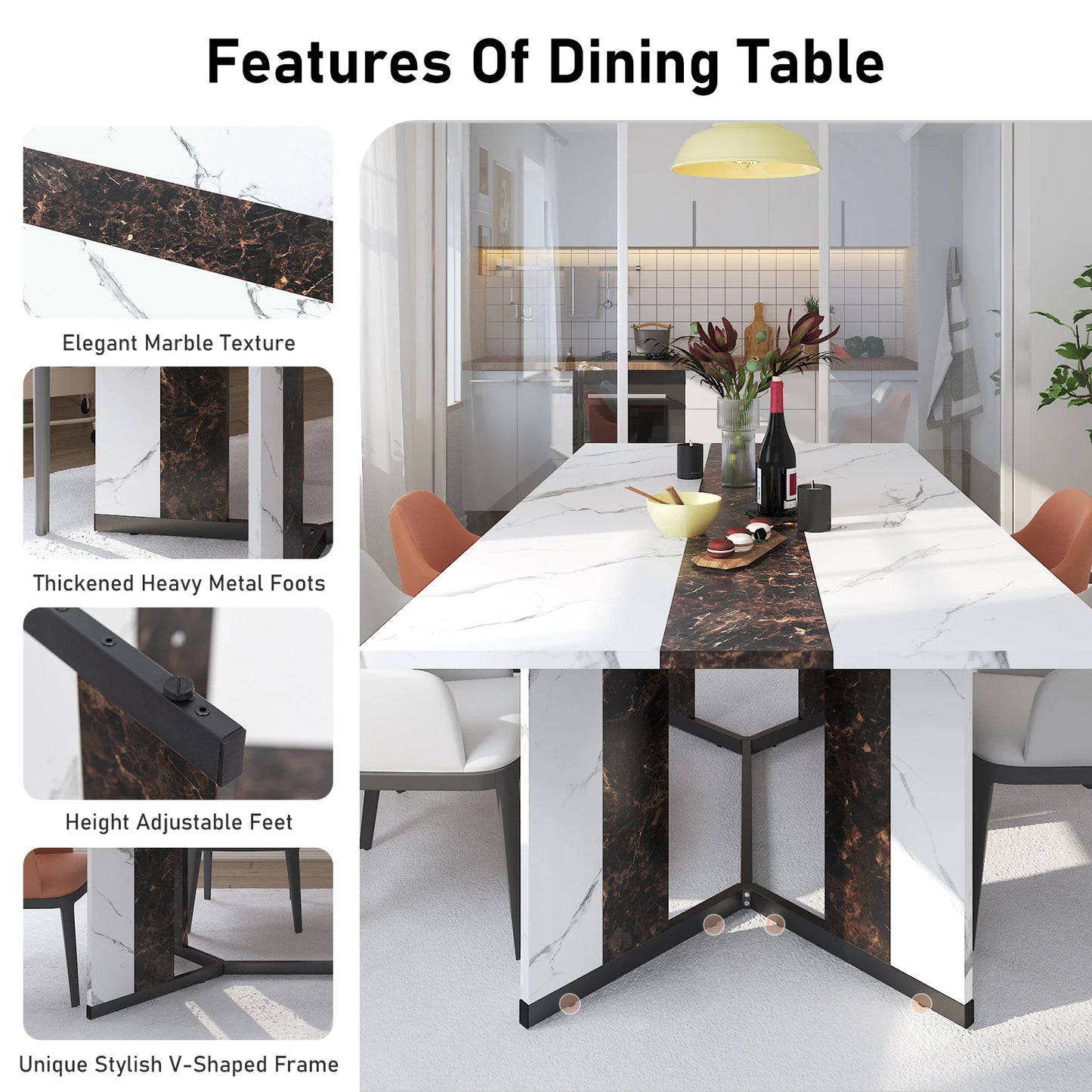 QiaoShiRen Modern Rectangular Wooden Dining Table With Metal Legs