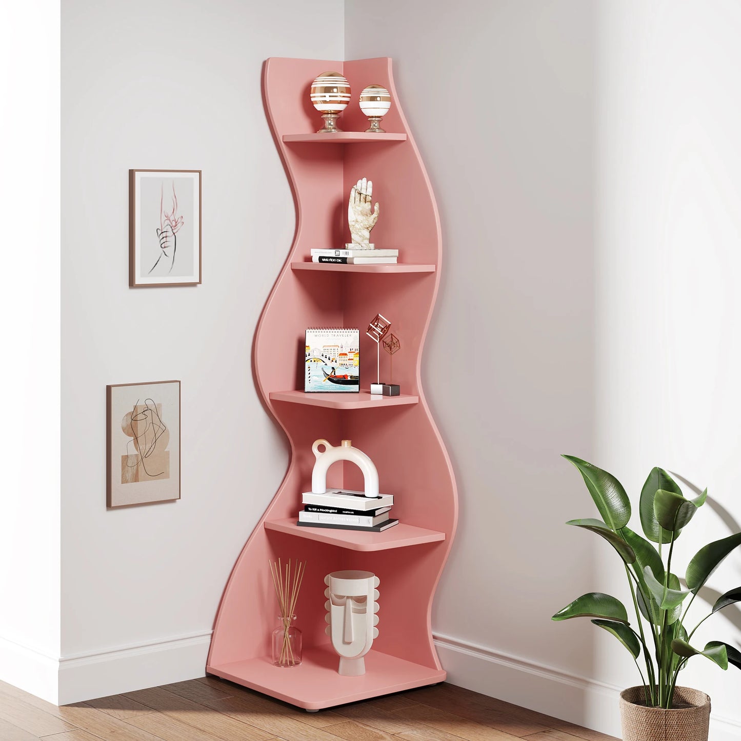 Tribesigns Corner Shelf 5-Tier Wall Bookshelf Plant Stand