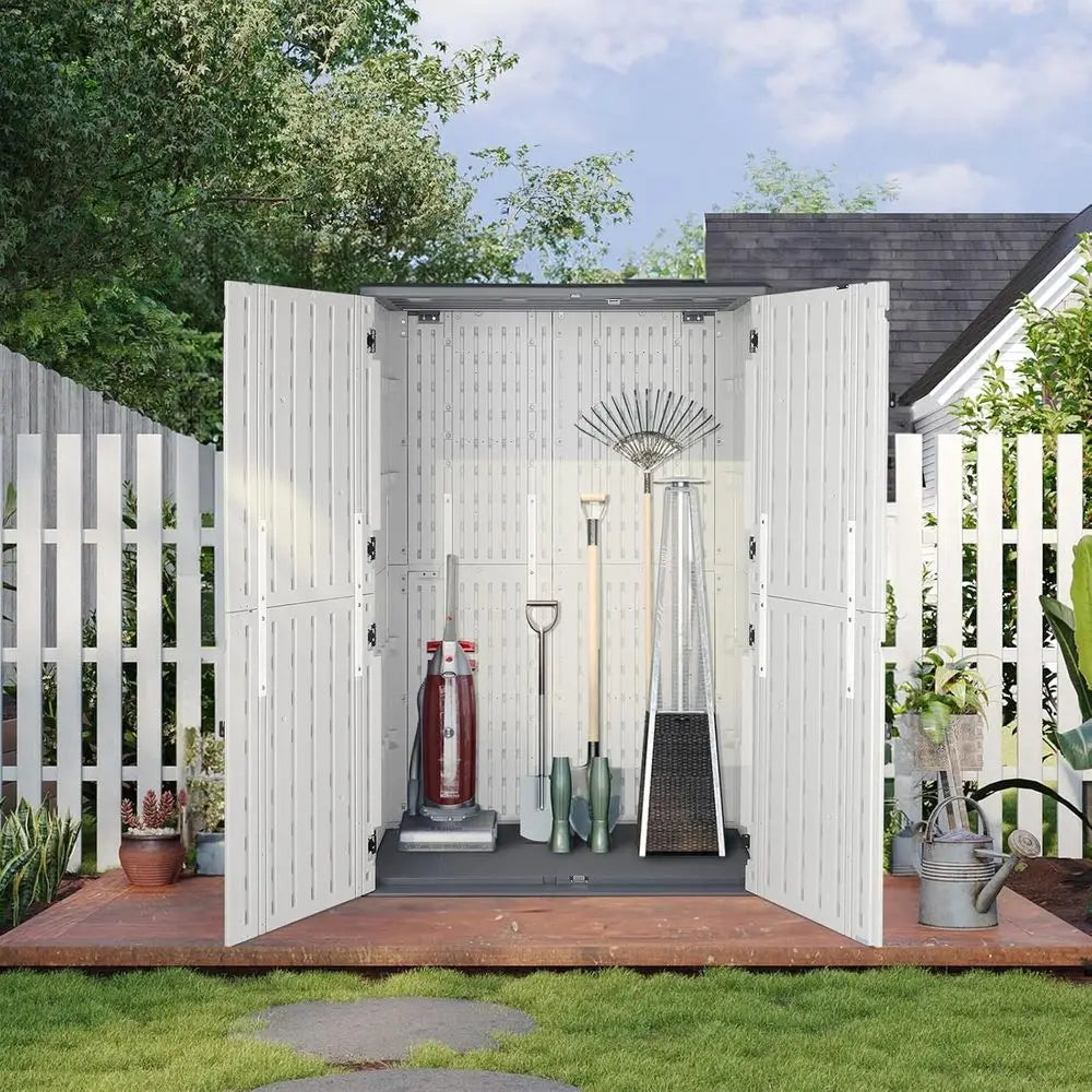 Weather-Resistant HDPE Resin Storage Shed with Lockable Cabinet, 59 Cu.ft Capacity for Outdoor Tools and Equipment