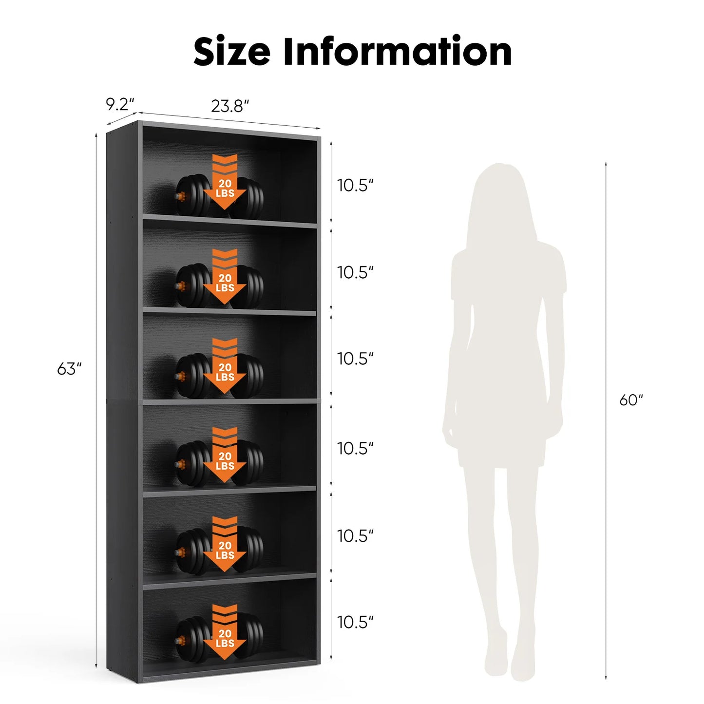 JHK Wooden Shelf Bookcase 6 Tier Floor Standing Open Bookshelf