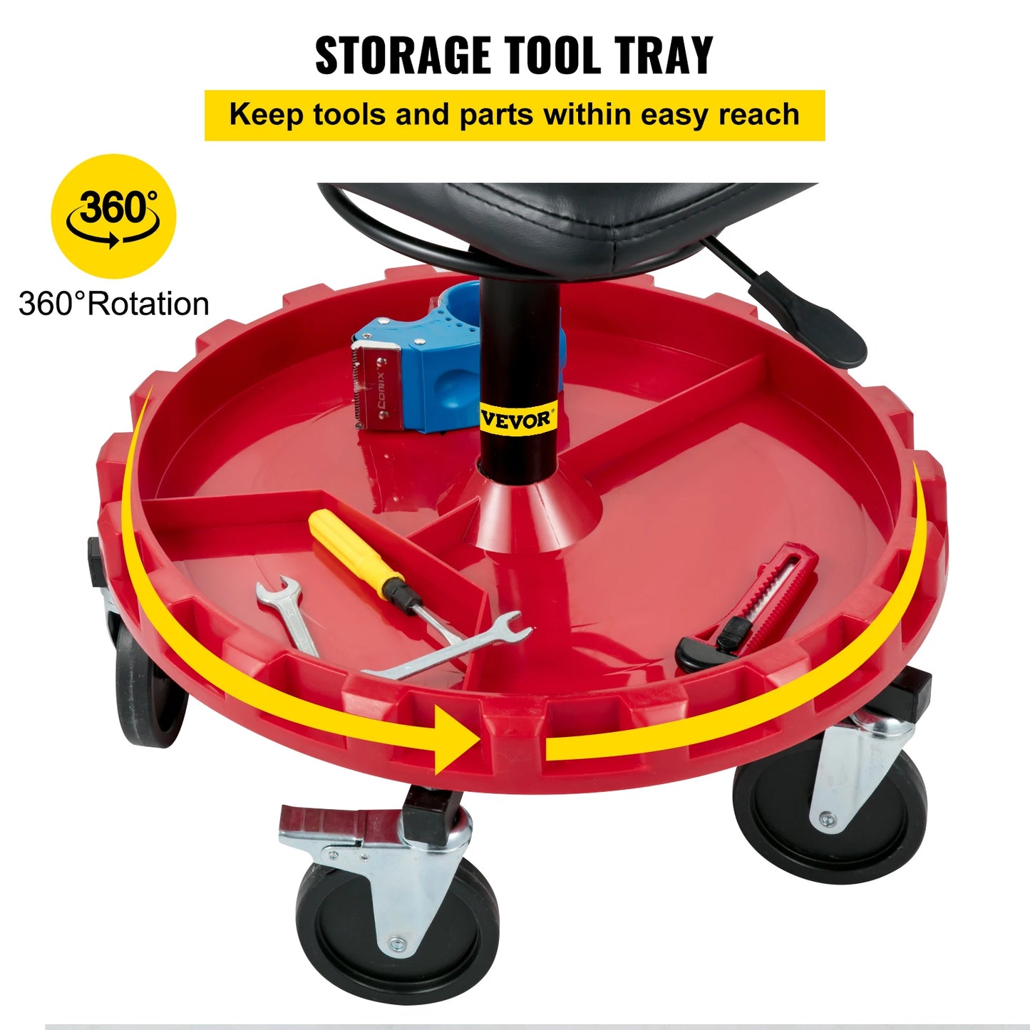 SucceBuy Rolling Garage Stool With Adjustable Height And Swivel Casters