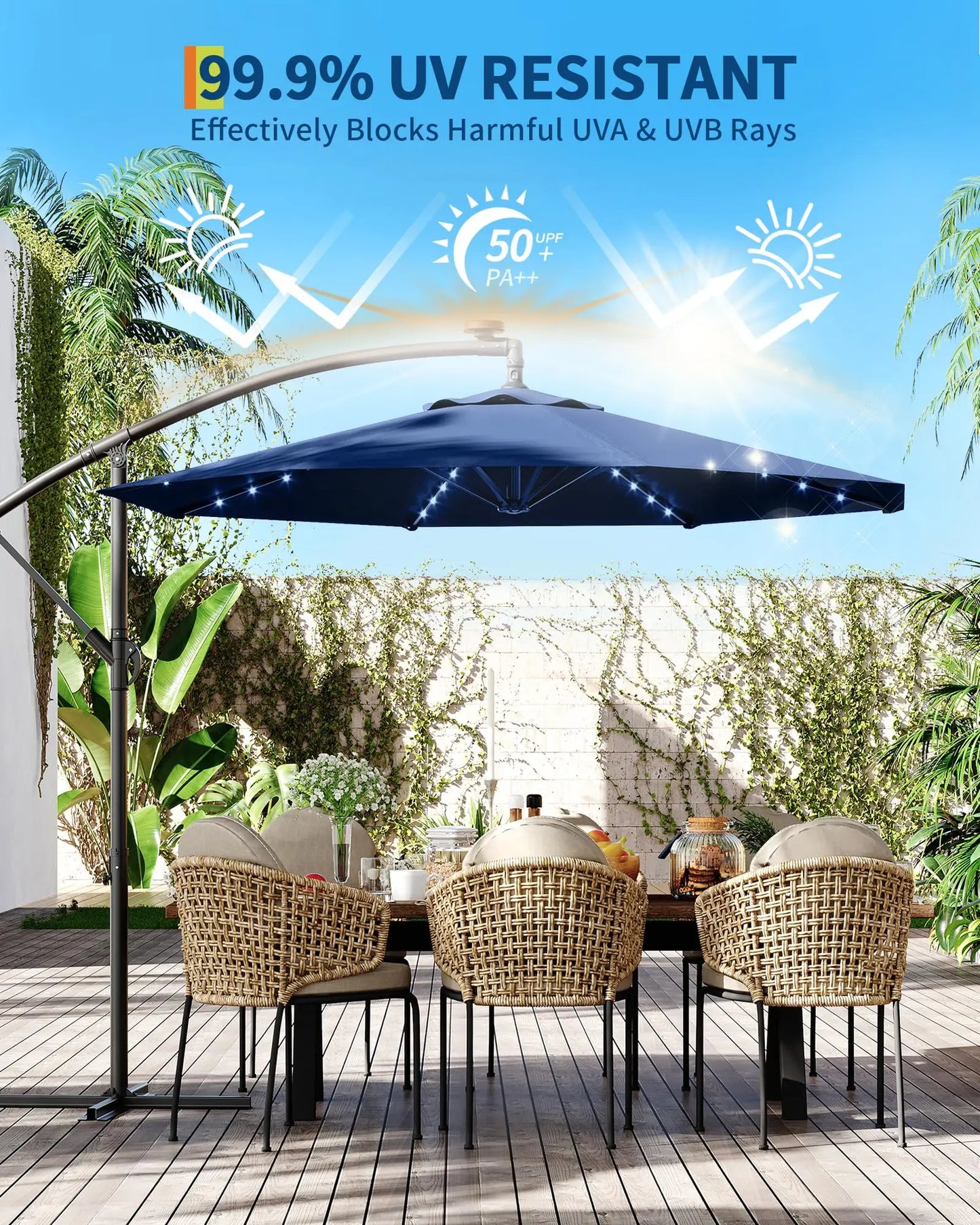 HiMISS Offset Patio Umbrella With Solar LED Lights