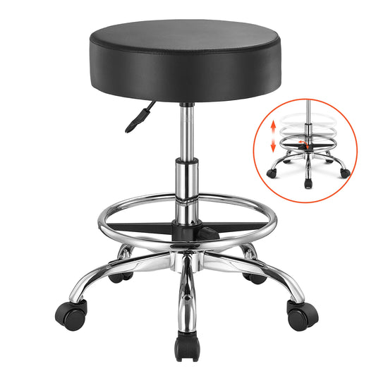 SucceBuy Rolling Stool w/ Wheels 450 LBS Weight Capacity Round Rolling Stool Chair Height Adjustable for Salon Spa Tattoo Clinic