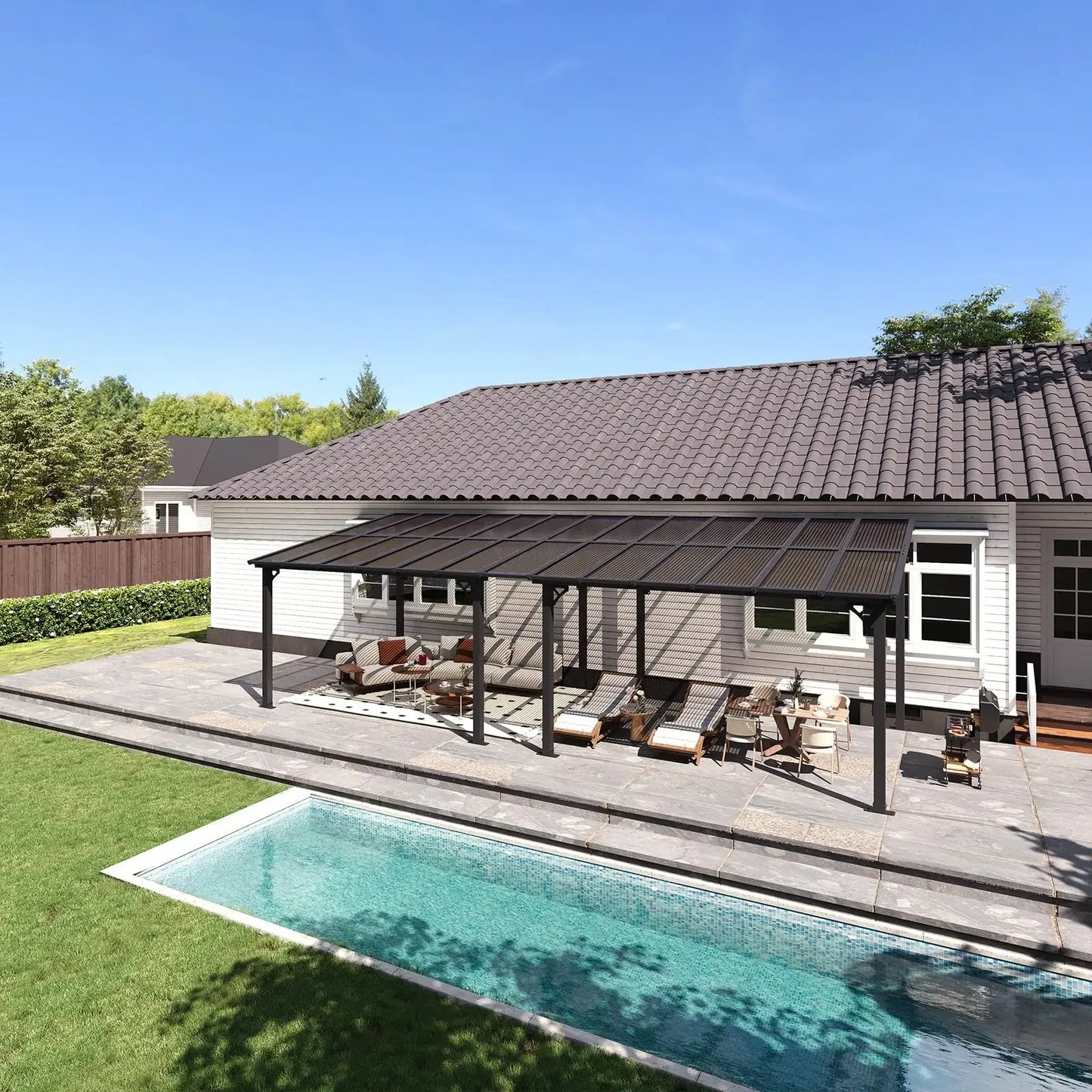Aoxun Premium Gazebo, Wall Mounted Gazebos Pergola, Outdoor Patio Lean to Gazebo, Awnings with Sloped Roof, for Backyard, Porch