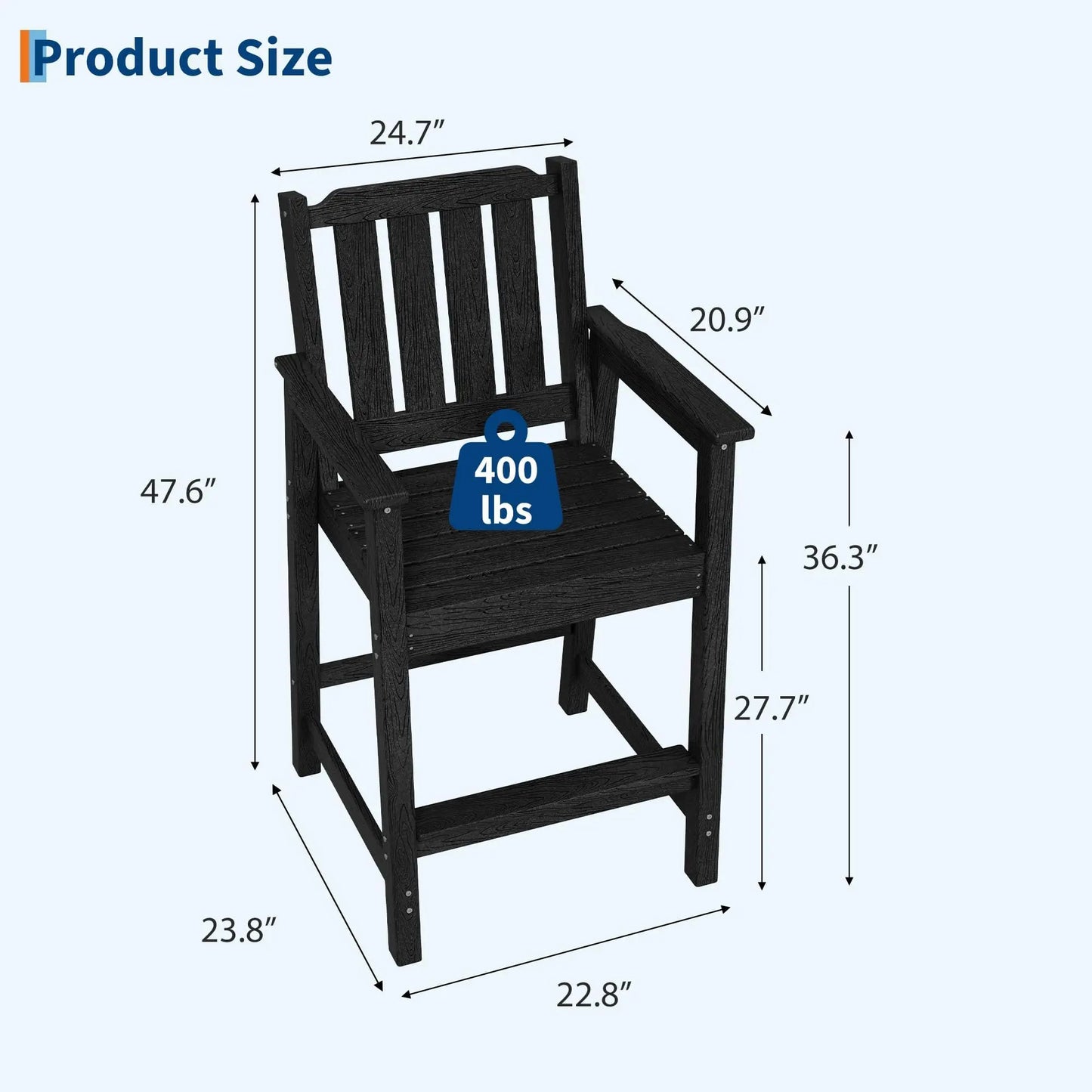 Outdoor Patio Bar Height Chair Set of 2, All-Weather HDPE Bar Height Barstools Widened Chair Set, Adirondack Chairs Set with Widened Armrests for Garden, Poolside, Bistro