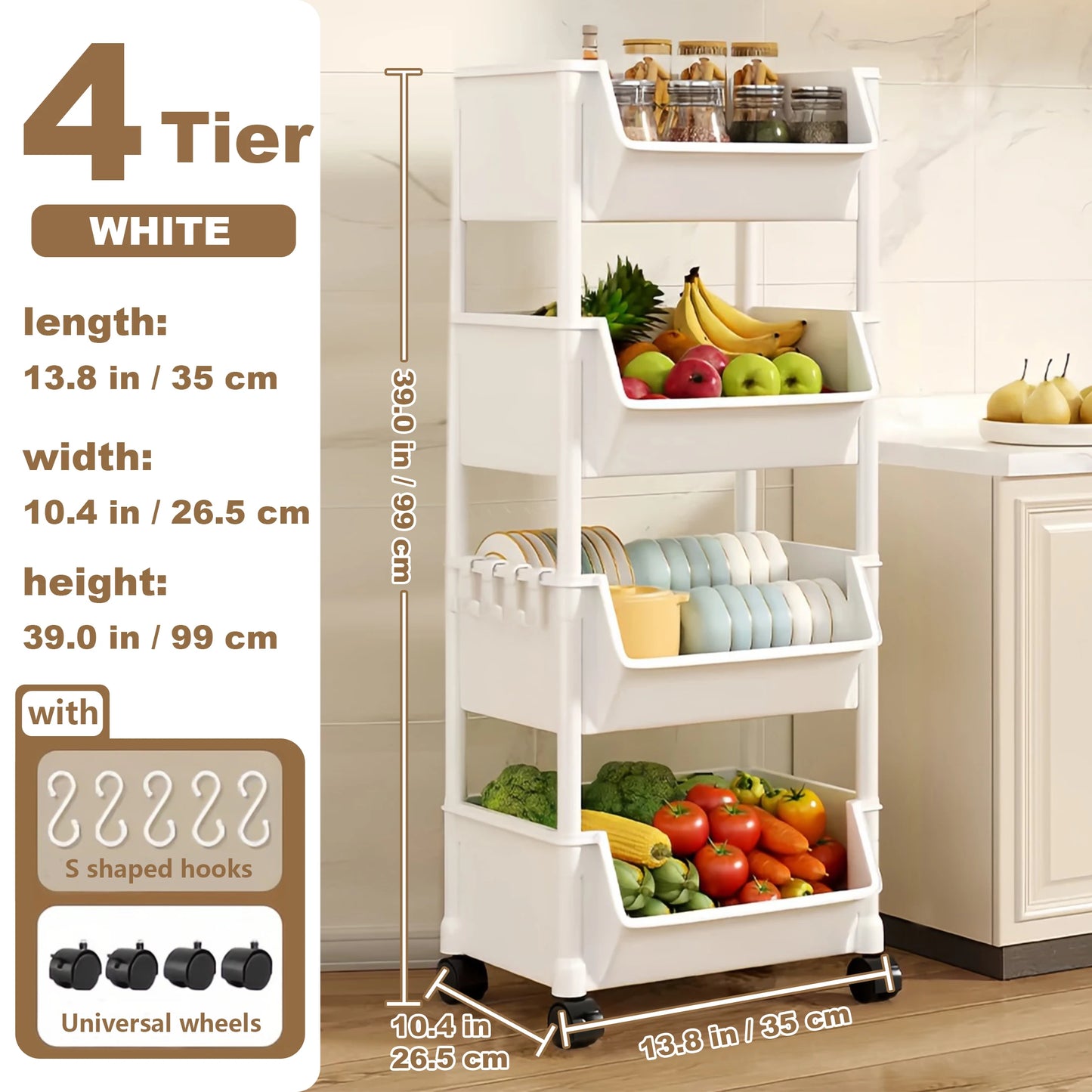 Trolley Bookshelf Storage Rack for Kitchen and Living Areas