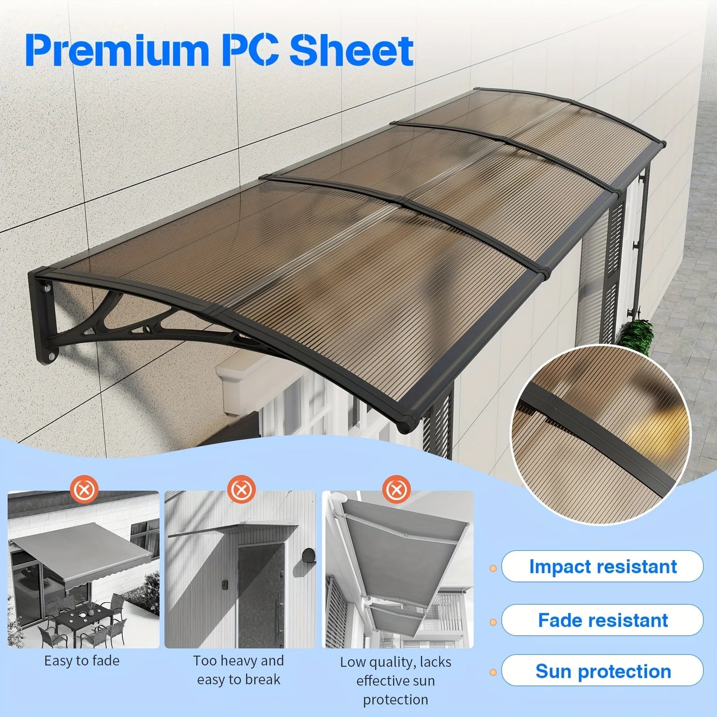 GUANSU-CN Awning Canopy for Door and Window UV Protection