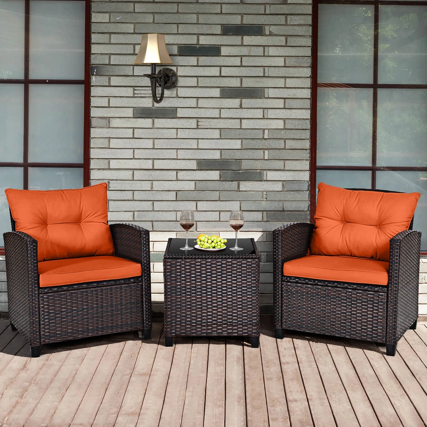 HOMASIS 3-Piece Patio Rattan Sofa Set Cushioned Weatherproof