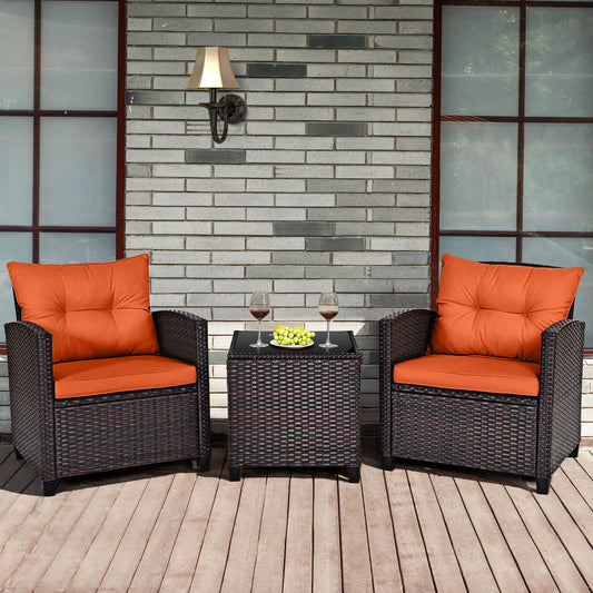 HOMASIS 3-Piece Patio Rattan Sofa Set Cushioned Weatherproof