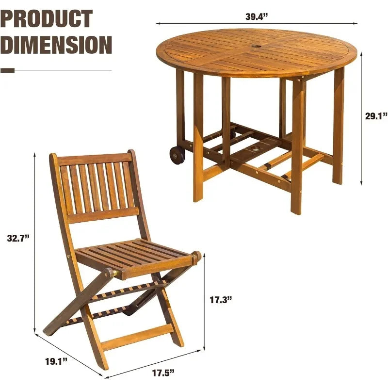 5 Piece Patio Dining Set With Acacia Wood Chairs Outdoor