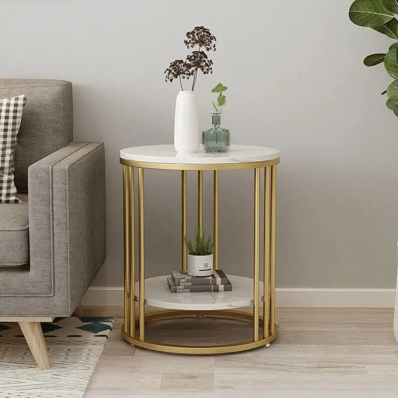 Wisfor Two-Tier Marble Round Side Table With Jewellery Storage