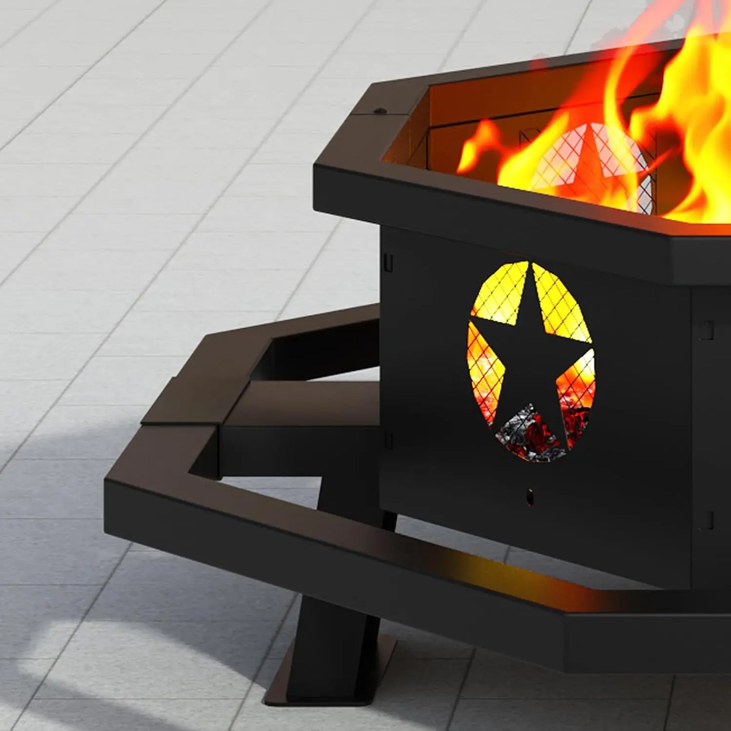 45 Inch Fire Pit for Outside Wood Burning, Outdoor Octagonal Fire Pit with Poker, Large Firepit for Camping, Backyard, Patio