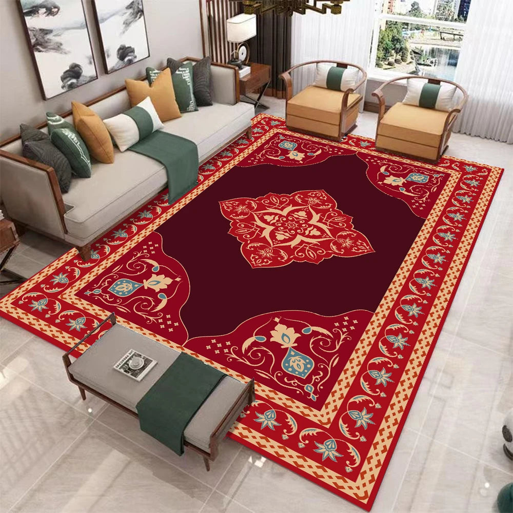 European Retro Non-Slip Living Room Carpet Rug Mat Washable