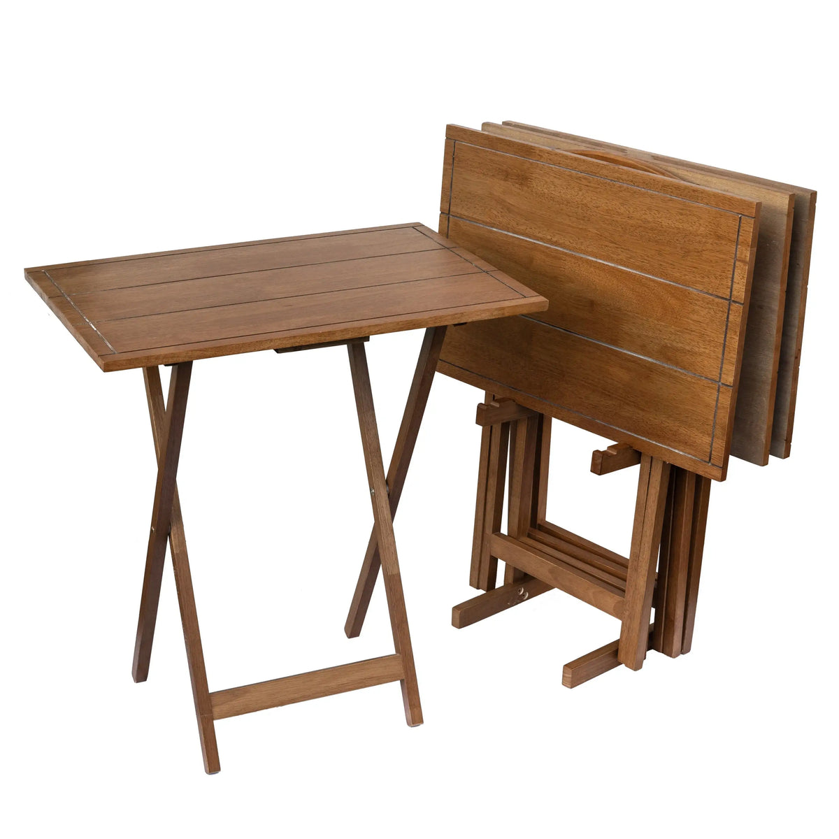 Mainstays Farmhouse Folding TV Tray Set with Storage Rack