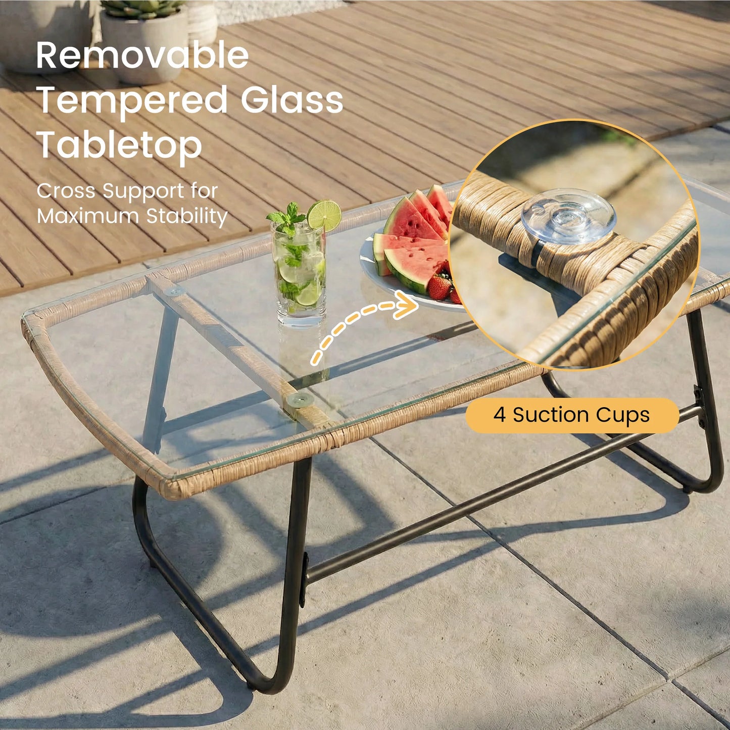 Outdoor Wicker Patio Furniture Set with Cushions and Glass Table