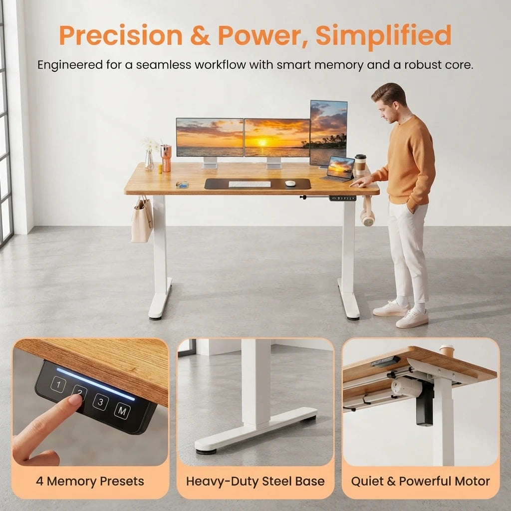 Height Adjustable Electric Standing Desk, 63 x 28 Inches Sit Stand up Desk, Memory Computer Home Office Desk