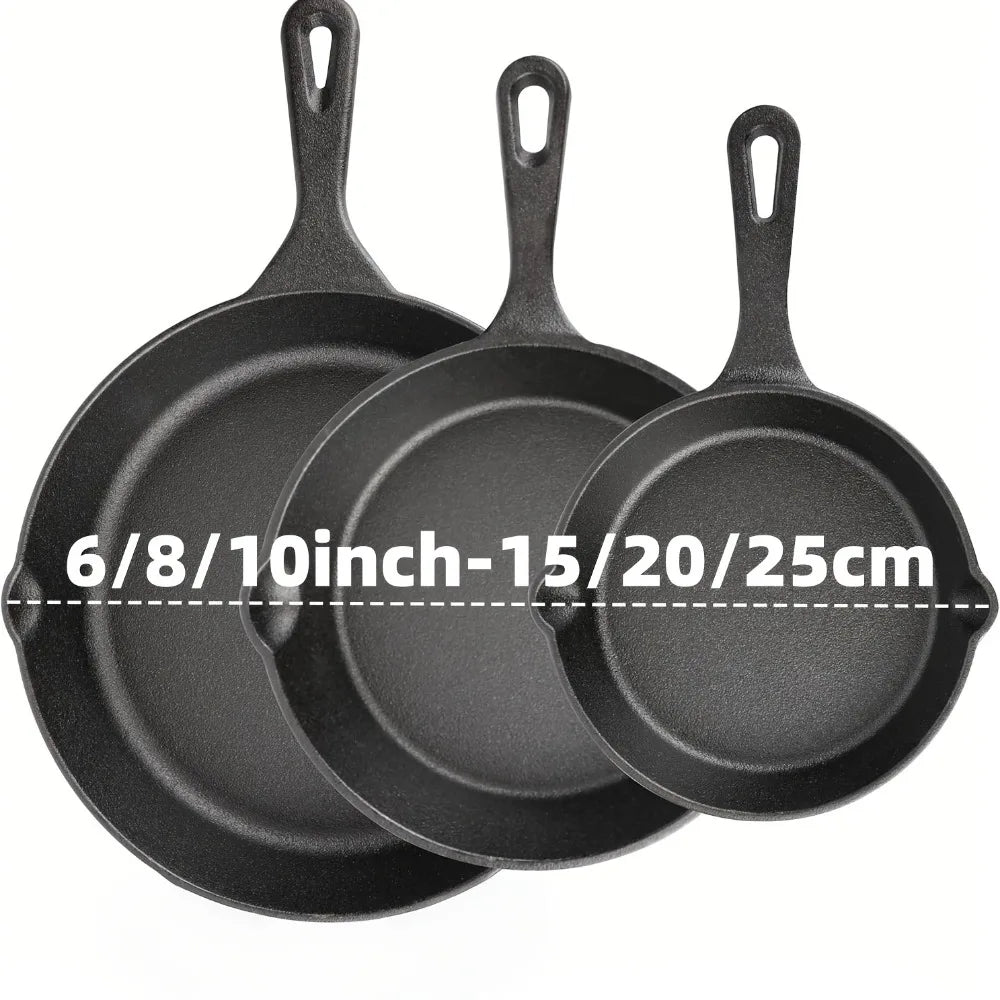AEDG Cast Iron Skillet Set Preseasoned Non Stick Pans For Oven Grill Campfire