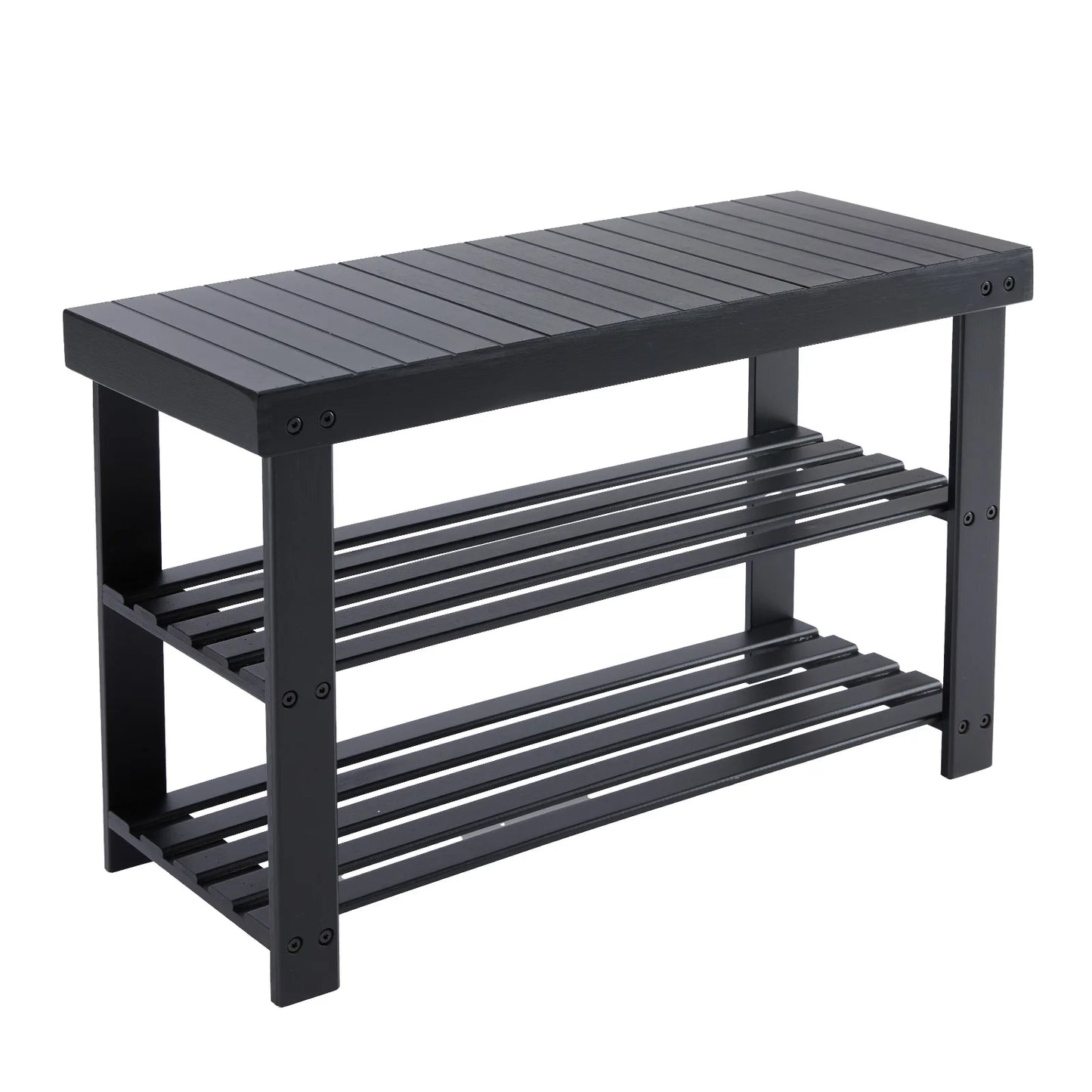 JHK 3-Tier Bamboo Entryway Benches Living Room Shoe Rack Bench Holds Up to 286 lb Storage Organizer for Bedroom Balcony