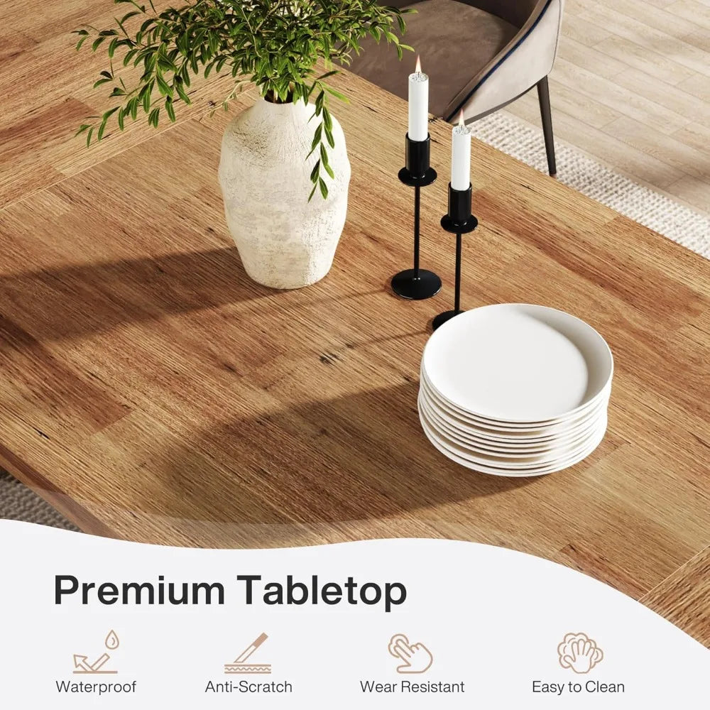 70.87 Inch Dining Table, Large Wooden Dining Table for 6-8 People, Rectangular Farmhouse Kitchen Dining Table with Sturdy Base