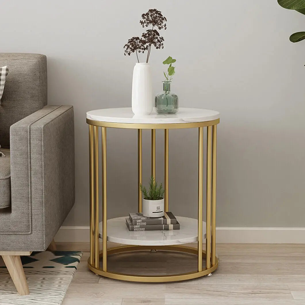 Wisfor Two-Tier Marble Round Side Table With Jewellery Storage