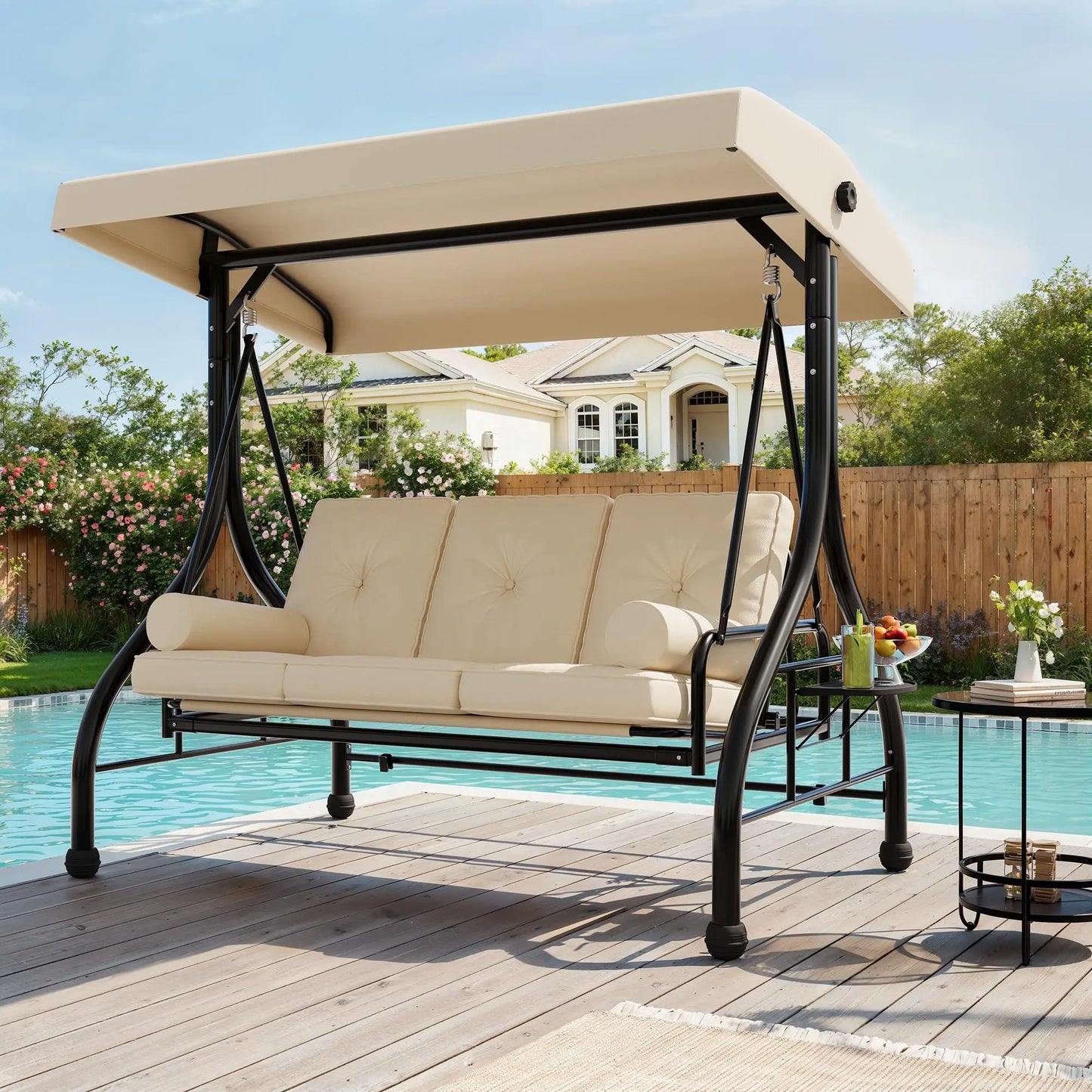 HiMISS 3-Seat Outdoor Porch Swing With Adjustable Canopy