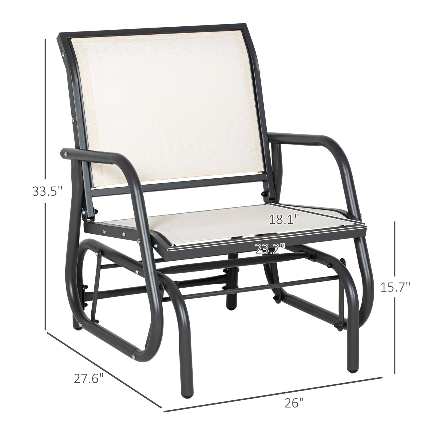 Outdoor Glider Chair, Swing Chair with Breathable Mesh Fabric, Curved Armrests and Steel Frame for Porch, Garden, Poolside, Balcony, Cream