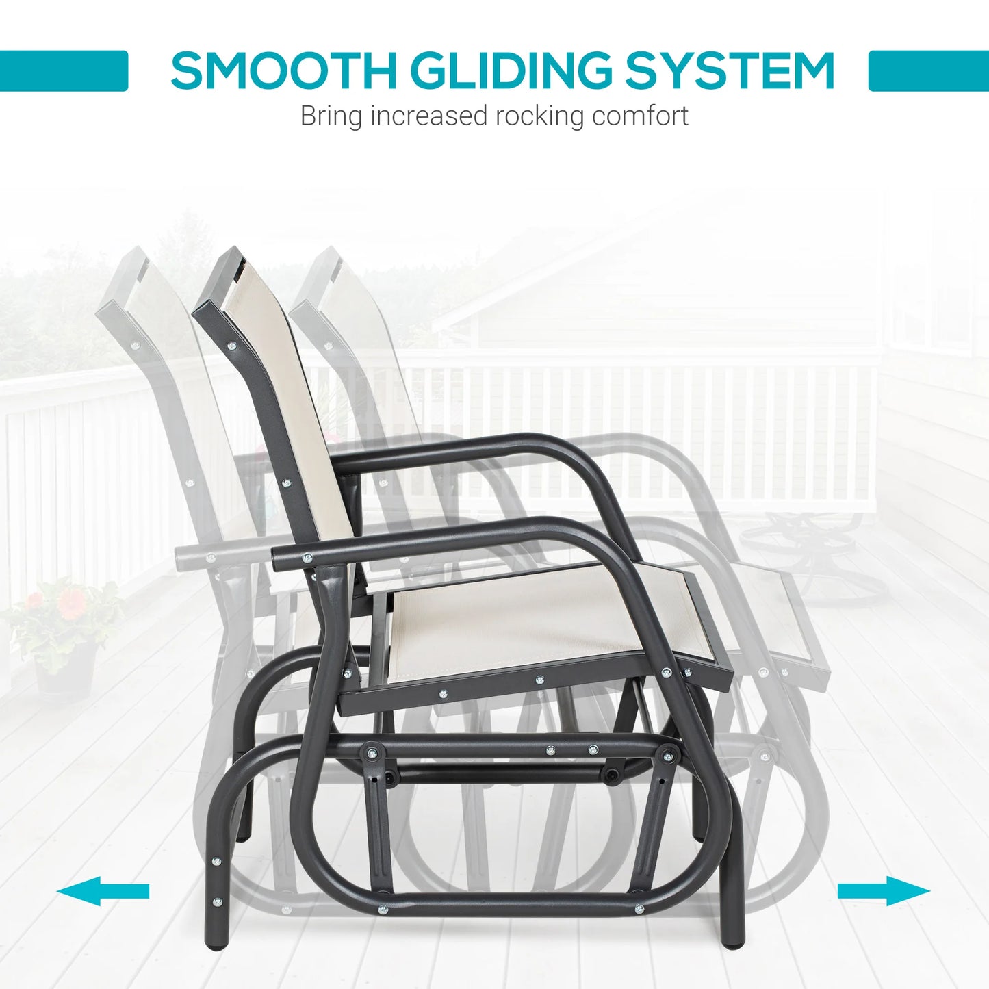 Outdoor Glider Chair, Swing Chair with Breathable Mesh Fabric, Curved Armrests and Steel Frame for Porch, Garden, Poolside, Balcony, Cream