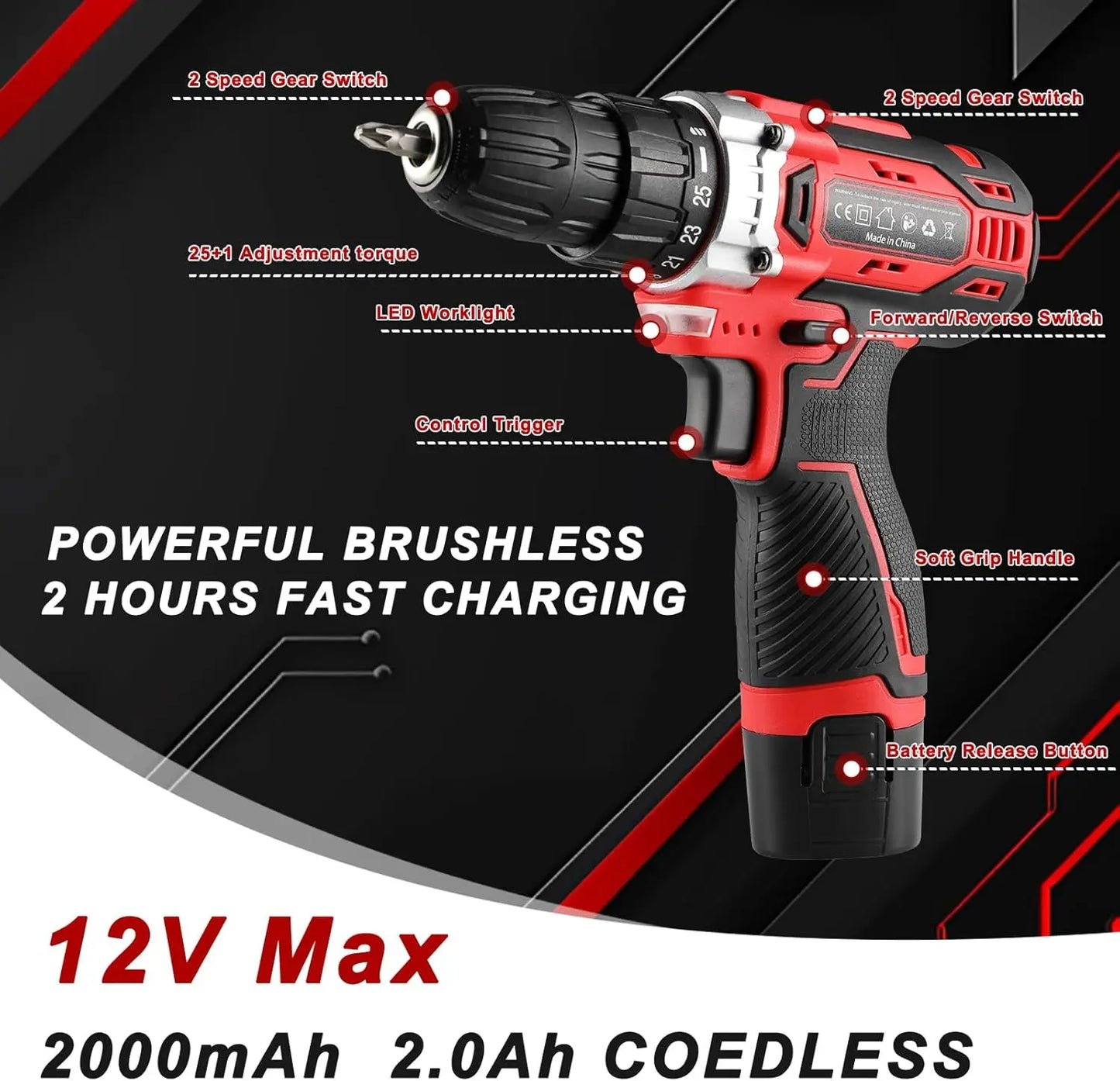 TLGREEN 138 Pcs Power Tool Set With 12V Cordless Drill