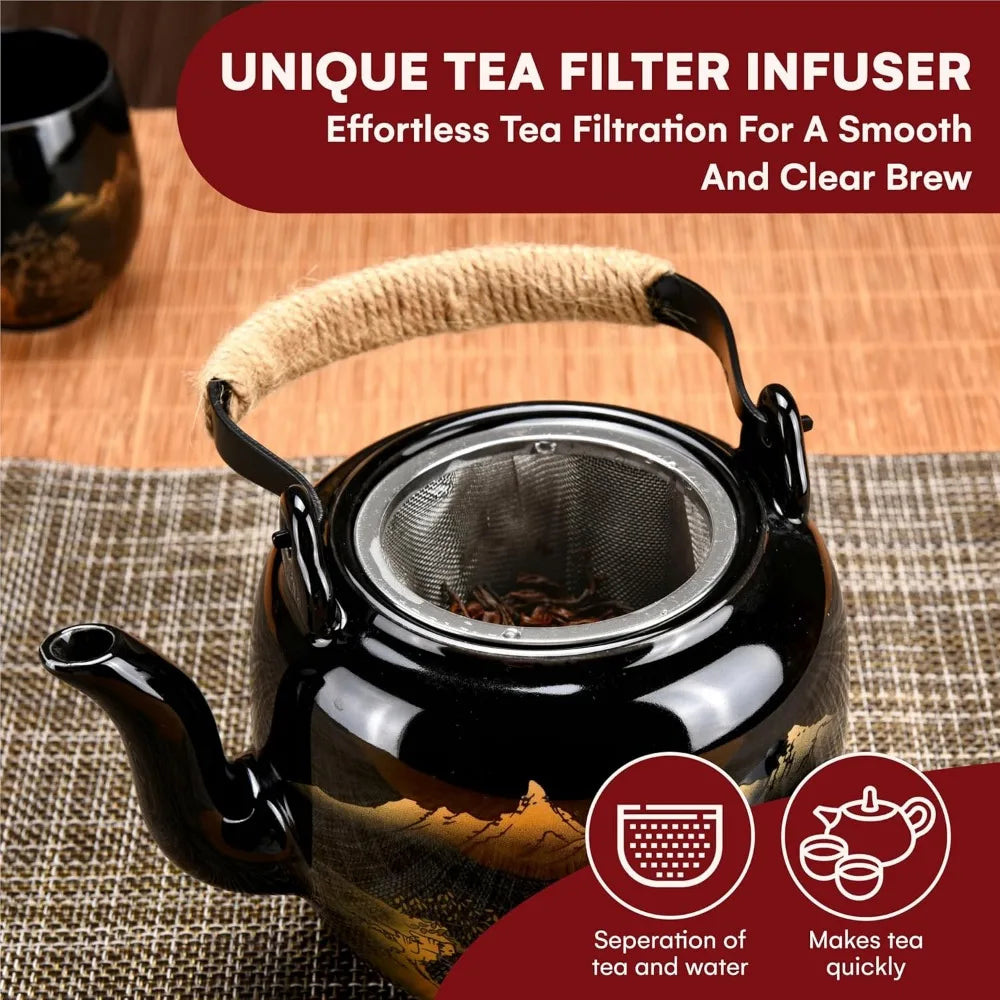 Kitchen porcelain tea set: Authentic ceramic teapots and cups - elegantly designed for tea parties and everyday use