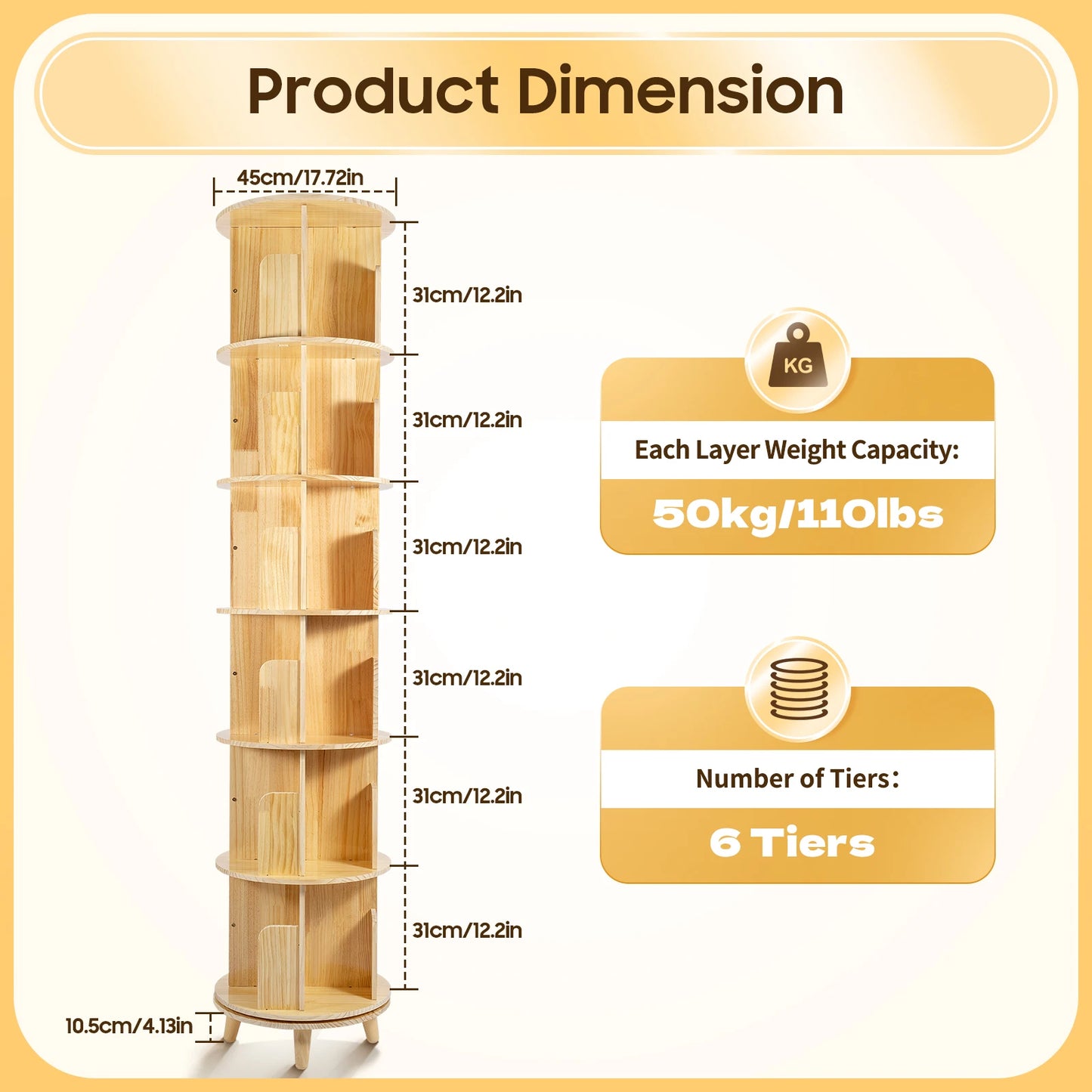 Rotating Cylindrical Bookshelf Freestanding Storage Rack For Kids Home Use