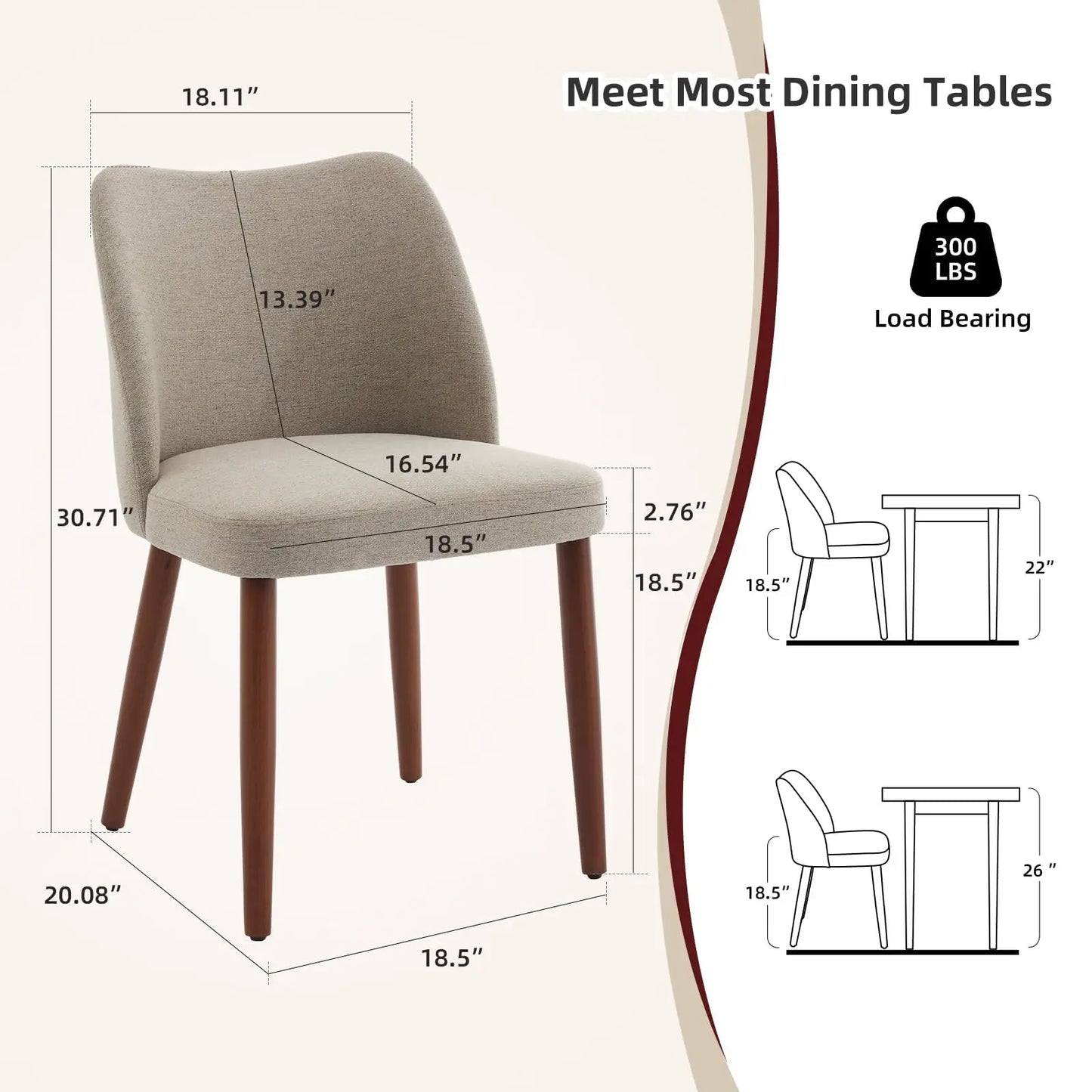 HiMISS Wingback Dining Chairs PU Leather Upholstered With Wood Legs