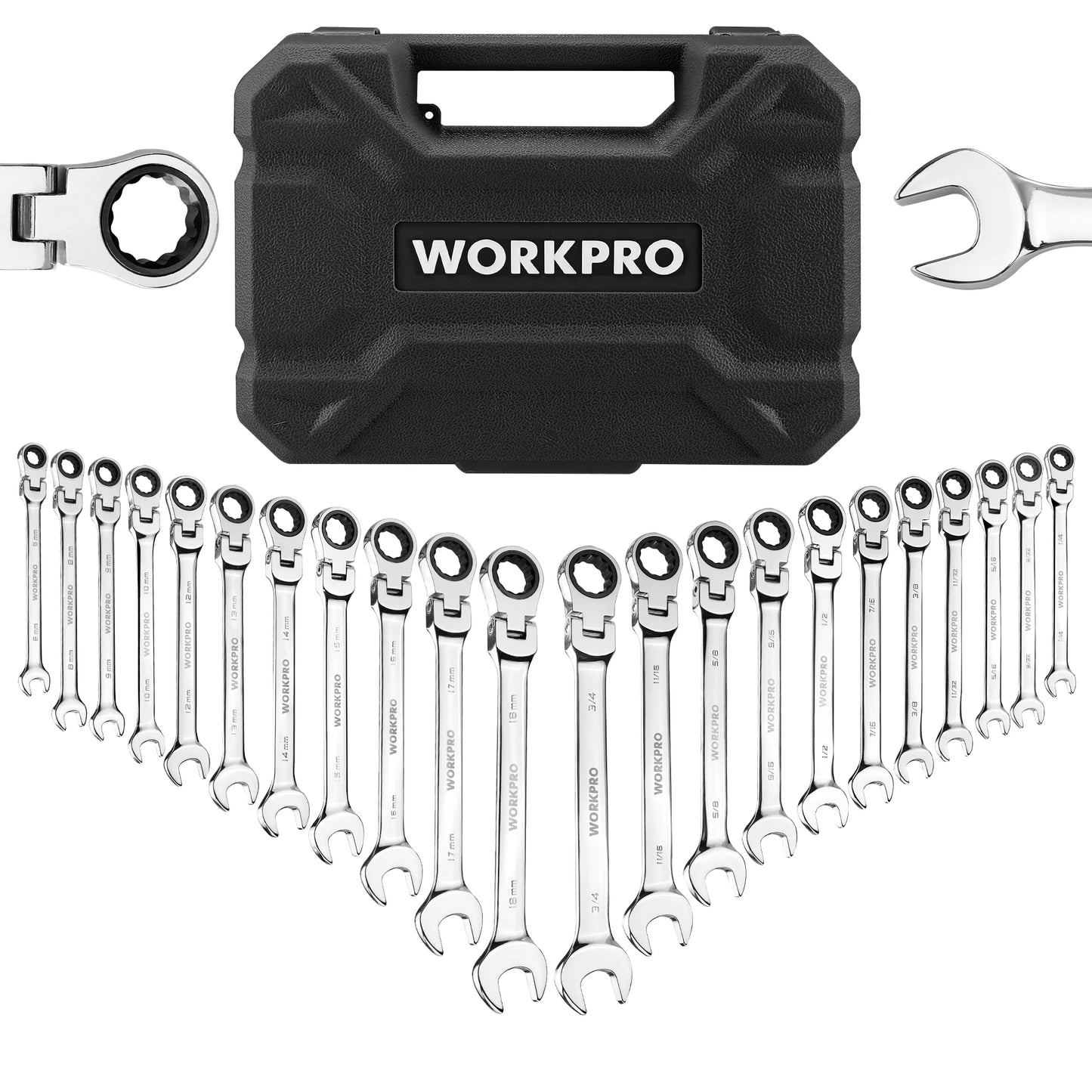 WORKPRO Ratcheting Wrench Set 21pc With Box 72 Teeth