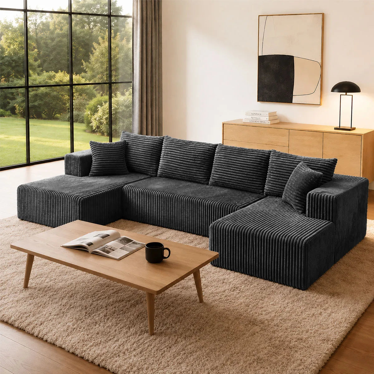 Modular U Shaped Sectional Sofa With Double Chaise Lounges Corduroy