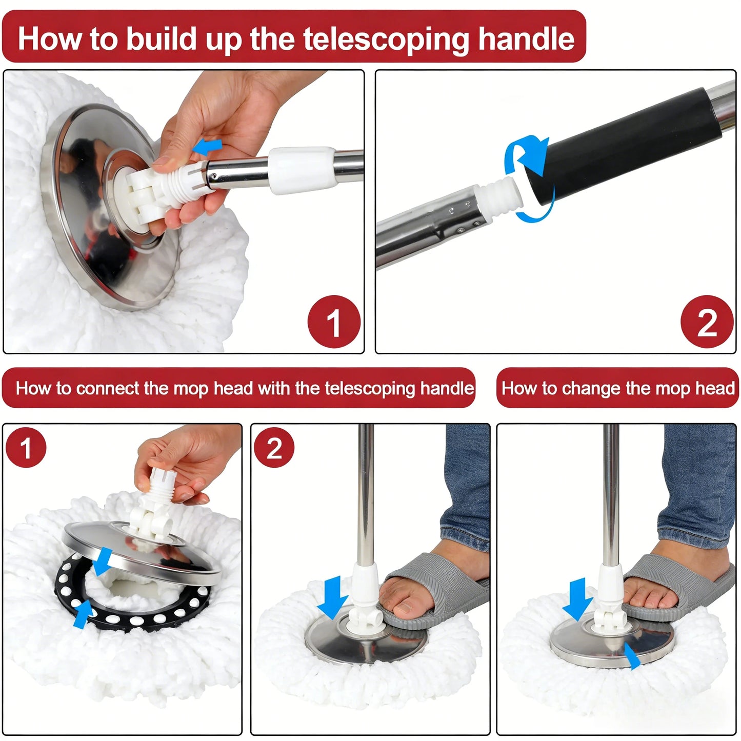 AEHOME 360 Spin Mop And Bucket Set SelfWringing Floor Cleaner