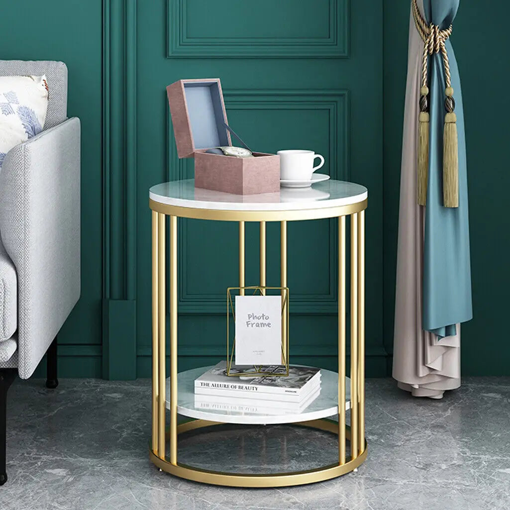 Wisfor Two-Tier Marble Round Side Table With Jewellery Storage