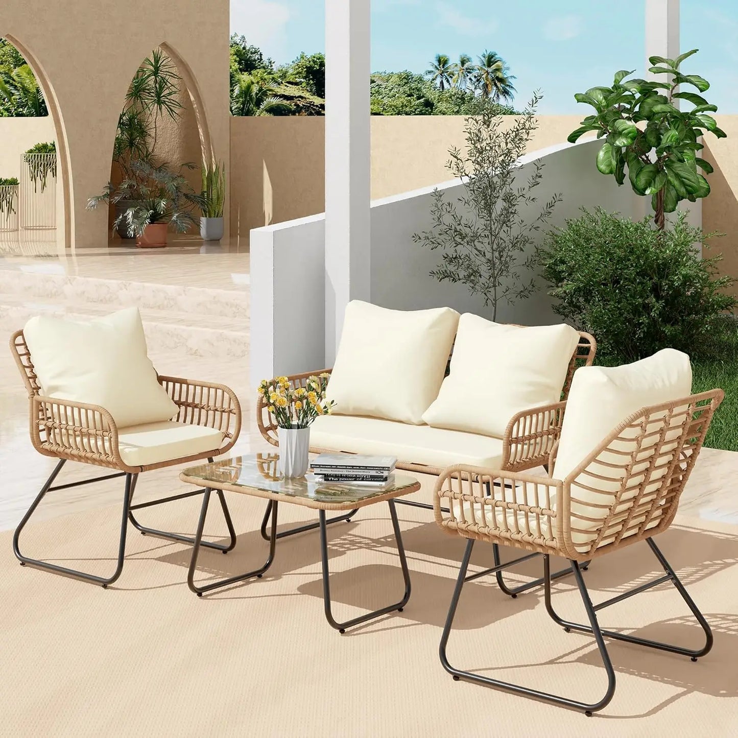 OEING All-Weather Wicker Outdoor Patio Furniture Set With Cushions