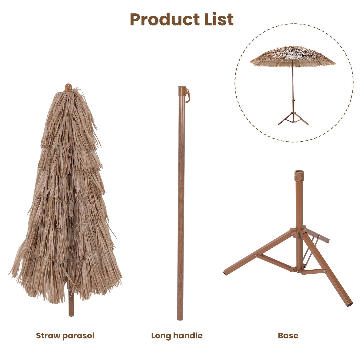 6.56FT Thatched Patio Umbrella with Tilt Adjustment & 8 Ribs Hawaii Straw Umbrella UPF 50+ UV Protection for Sand Garden Lawn