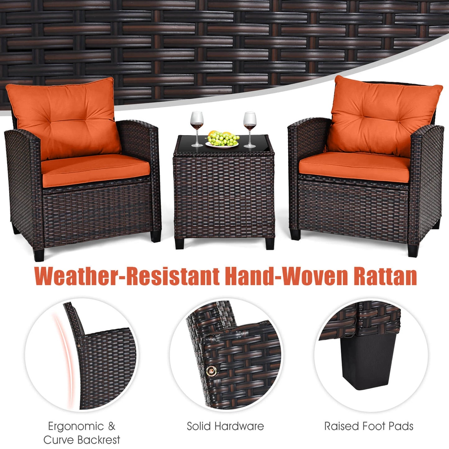 HOMASIS 3-Piece Patio Rattan Sofa Set Cushioned Weatherproof