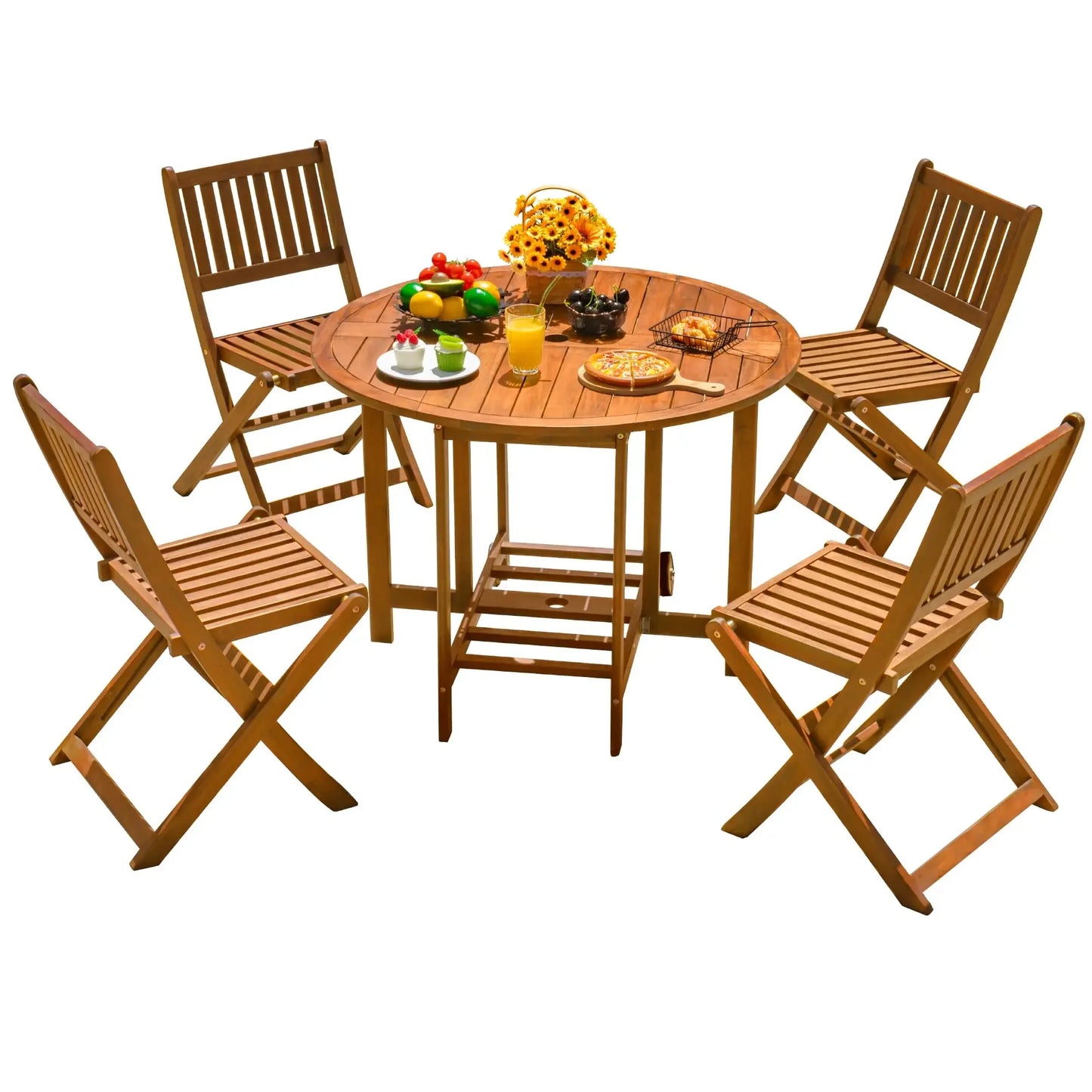 5 Piece Patio Dining Set With Acacia Wood Chairs Outdoor