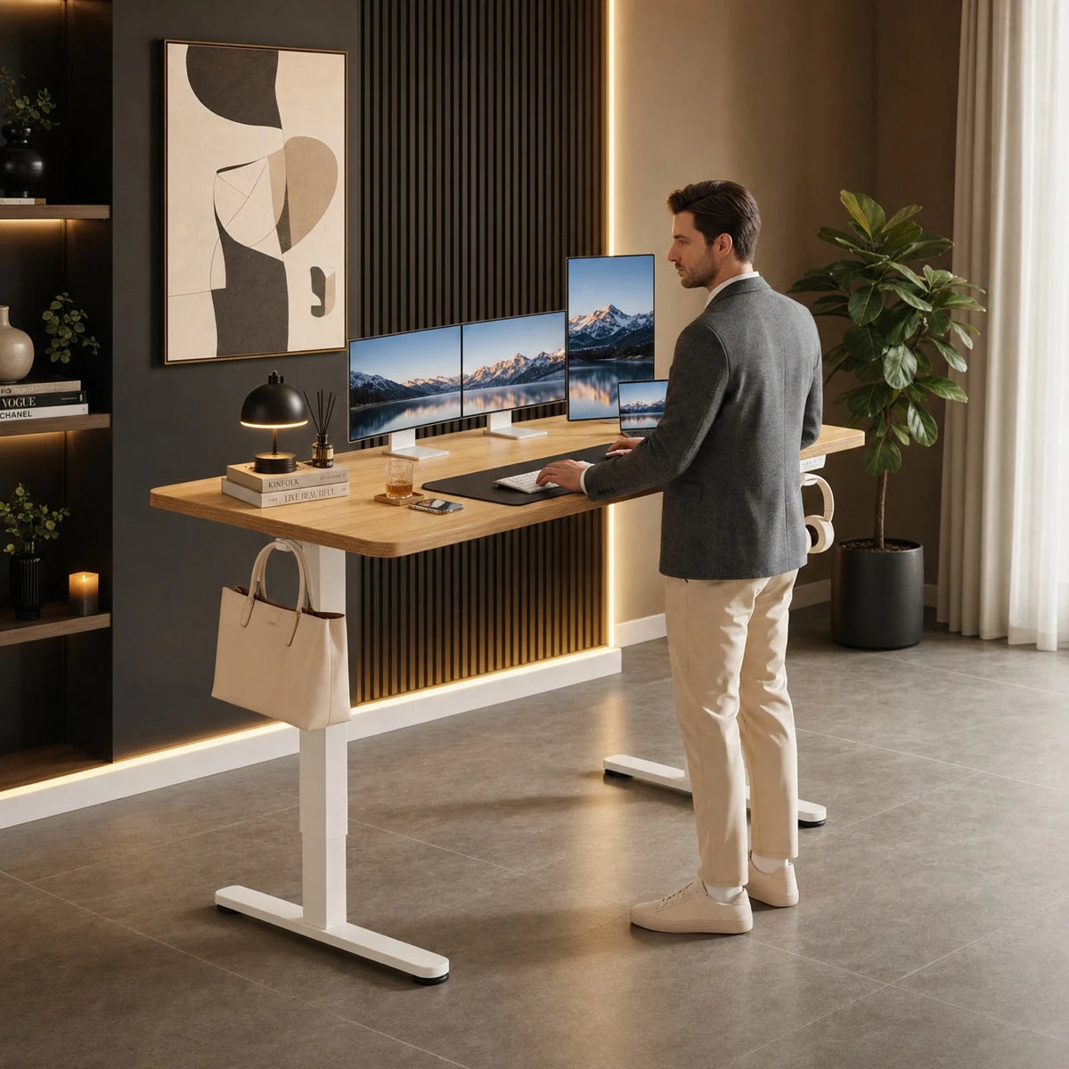 Height Adjustable Electric Standing Desk, 63 x 28 Inches Sit Stand up Desk, Memory Computer Home Office Desk