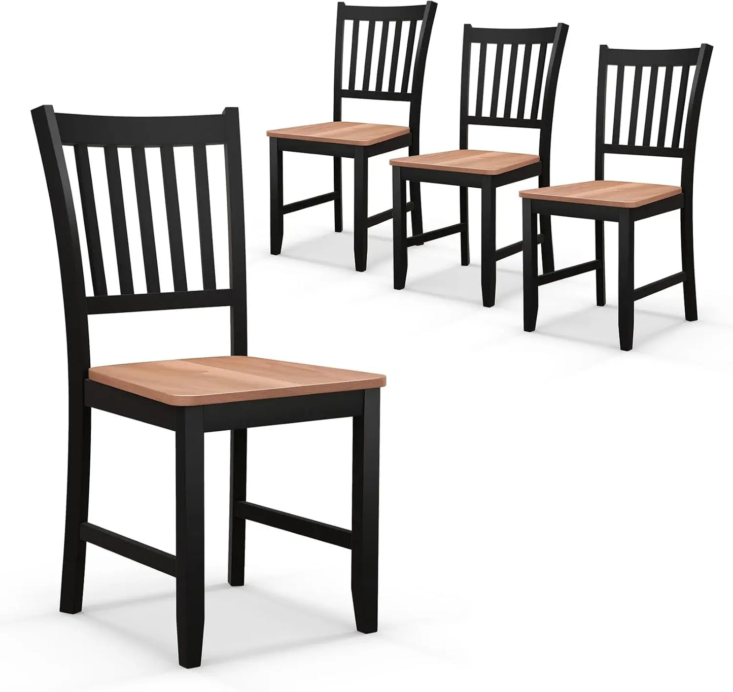 Wooden Dining Chairs Set of 4, Farmhouse Kitchen Chair with Rubber Wood Legs, Easy to Assemble Armless Dining Side Chairs, Black