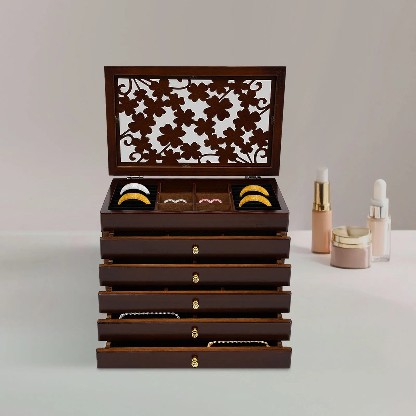 Bymaocar Jewelry Box Organizer Vintage Wood Storage Case