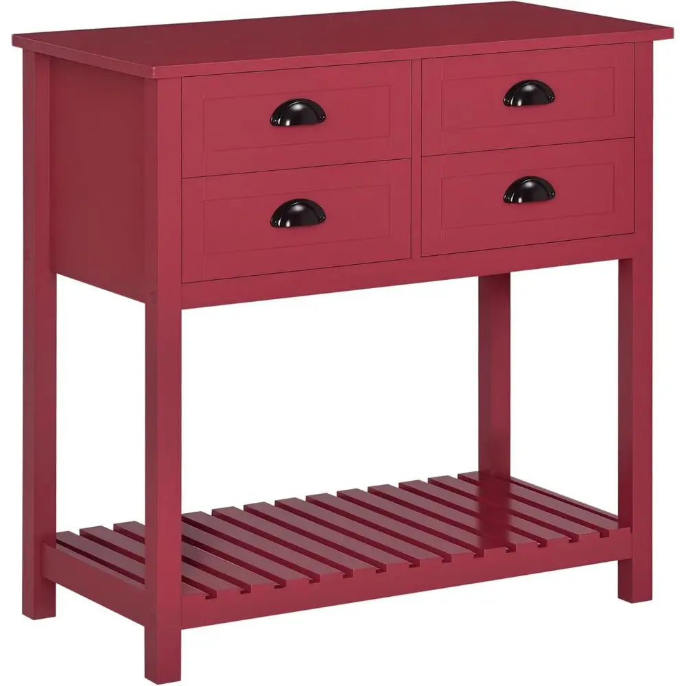 Red Wood Sideboard Bar Cabinet with 4 Doors And Shelves