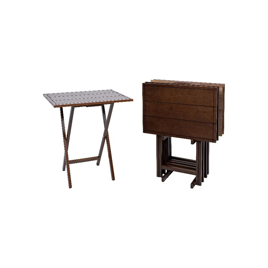 Mainstays Farmhouse Folding TV Tray Set with Storage Rack