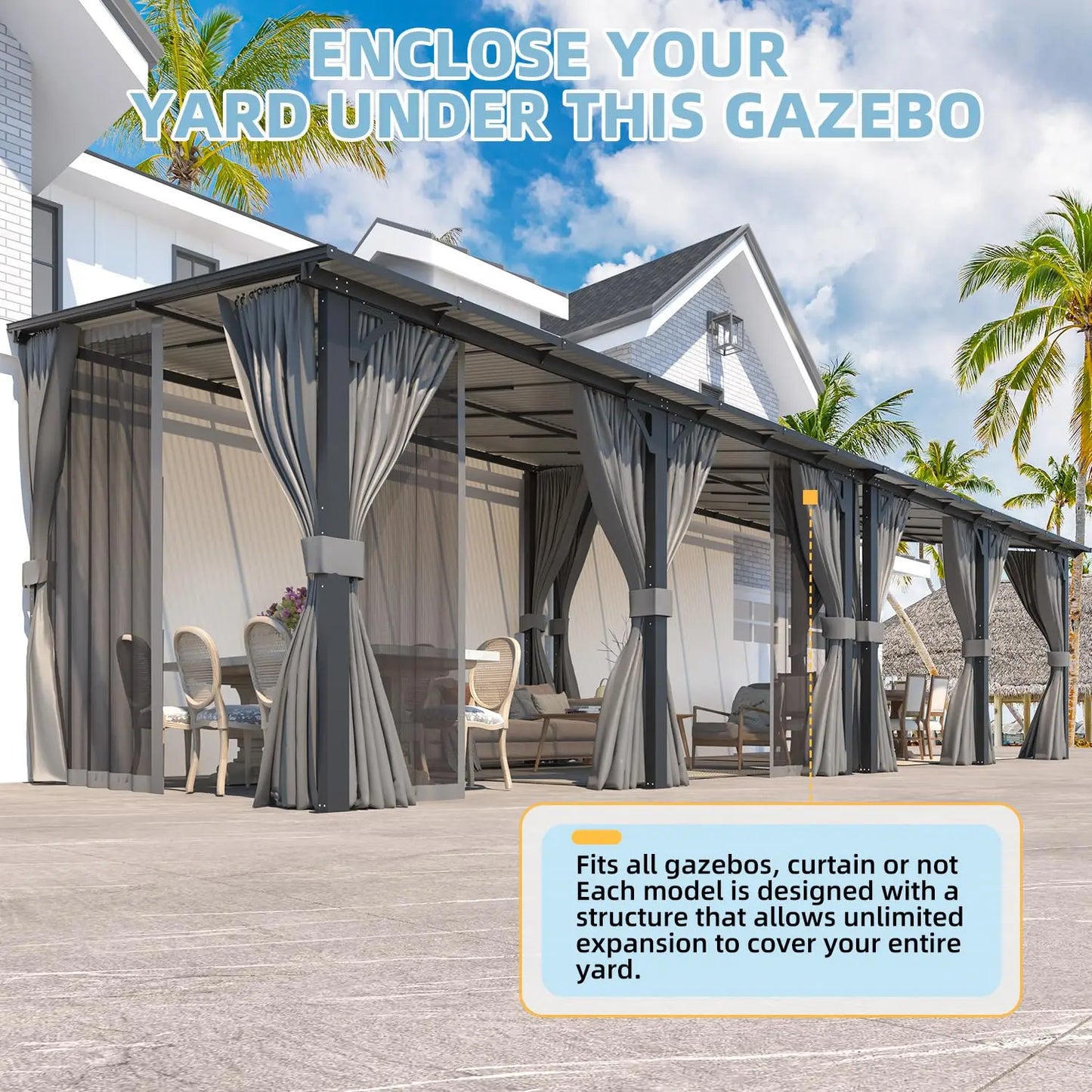 Lean To Hardtop Gazebo Curtains And Netting Wall Outdoor Shelter